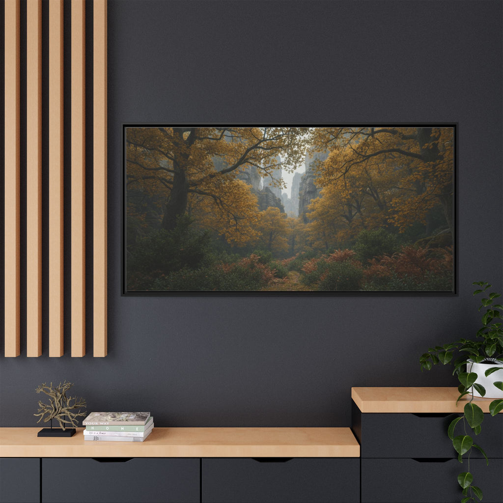 Autumn Forest Path Matte Canvas Print — Framed Wall Art