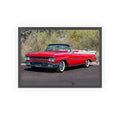 Vintage Red Convertible Car Poster with Wooden Frame — Classic Auto Wall Art