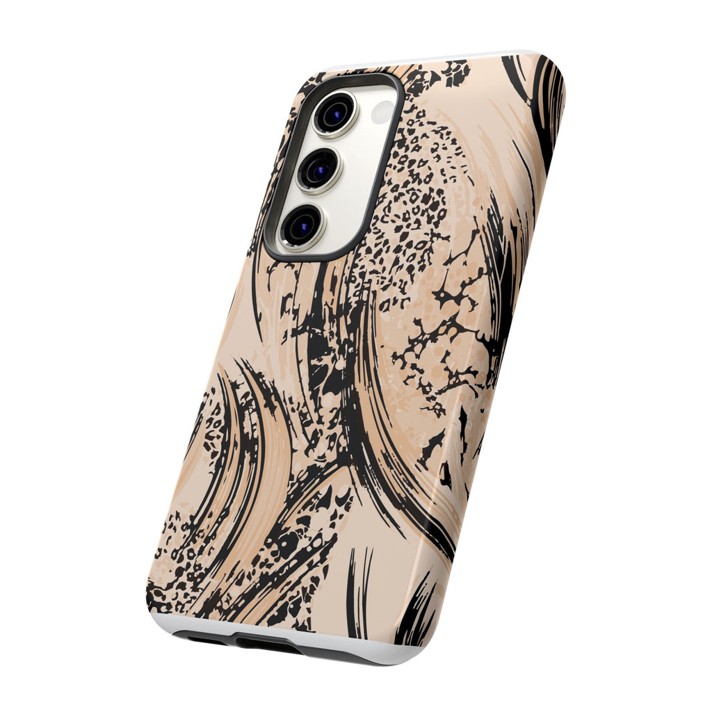 Abstract Brushstroke Phone Case — Neutral Beige & Black Artistic Protective Cover