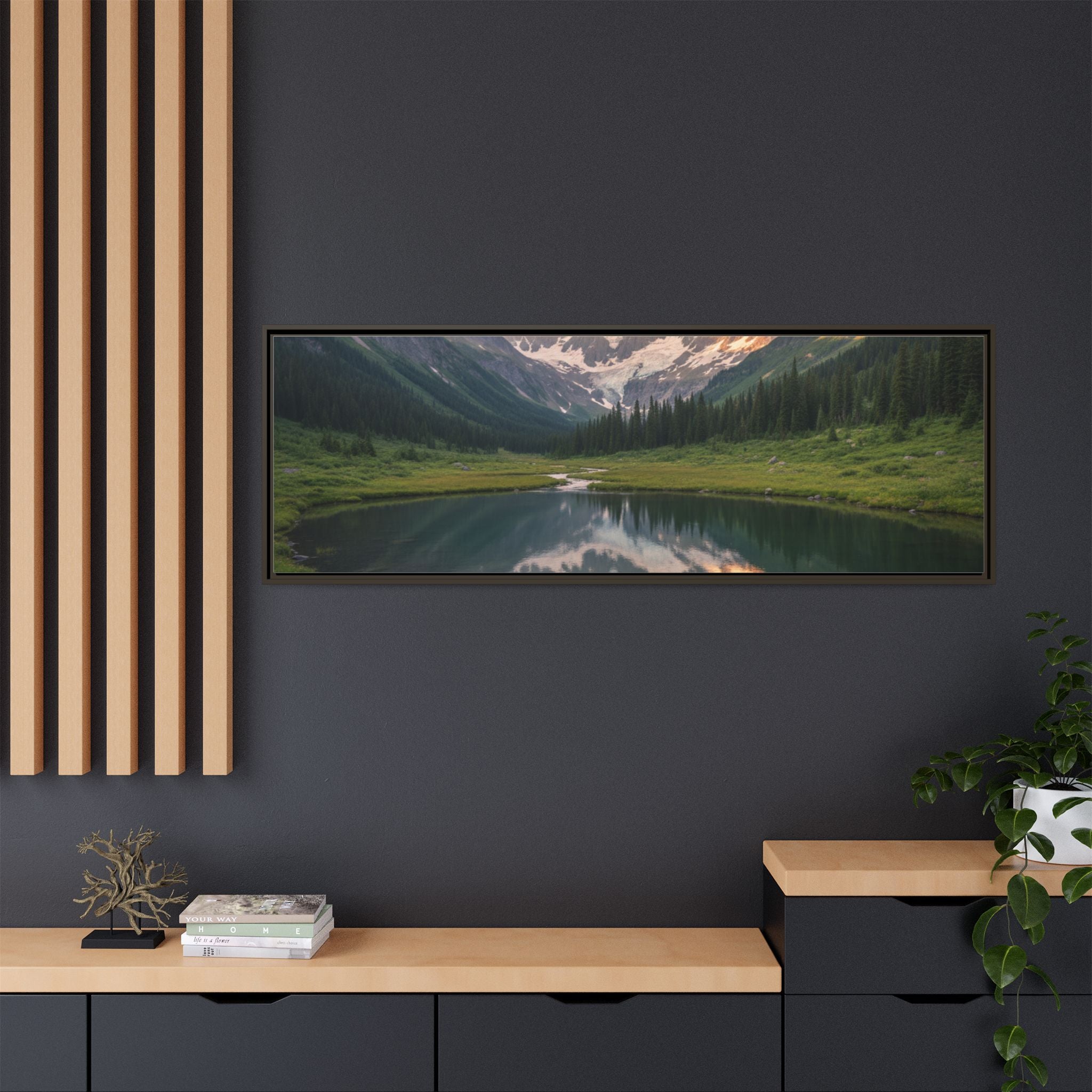 Matte Framed Canvas - Mountain Lake Landscape Wall Art