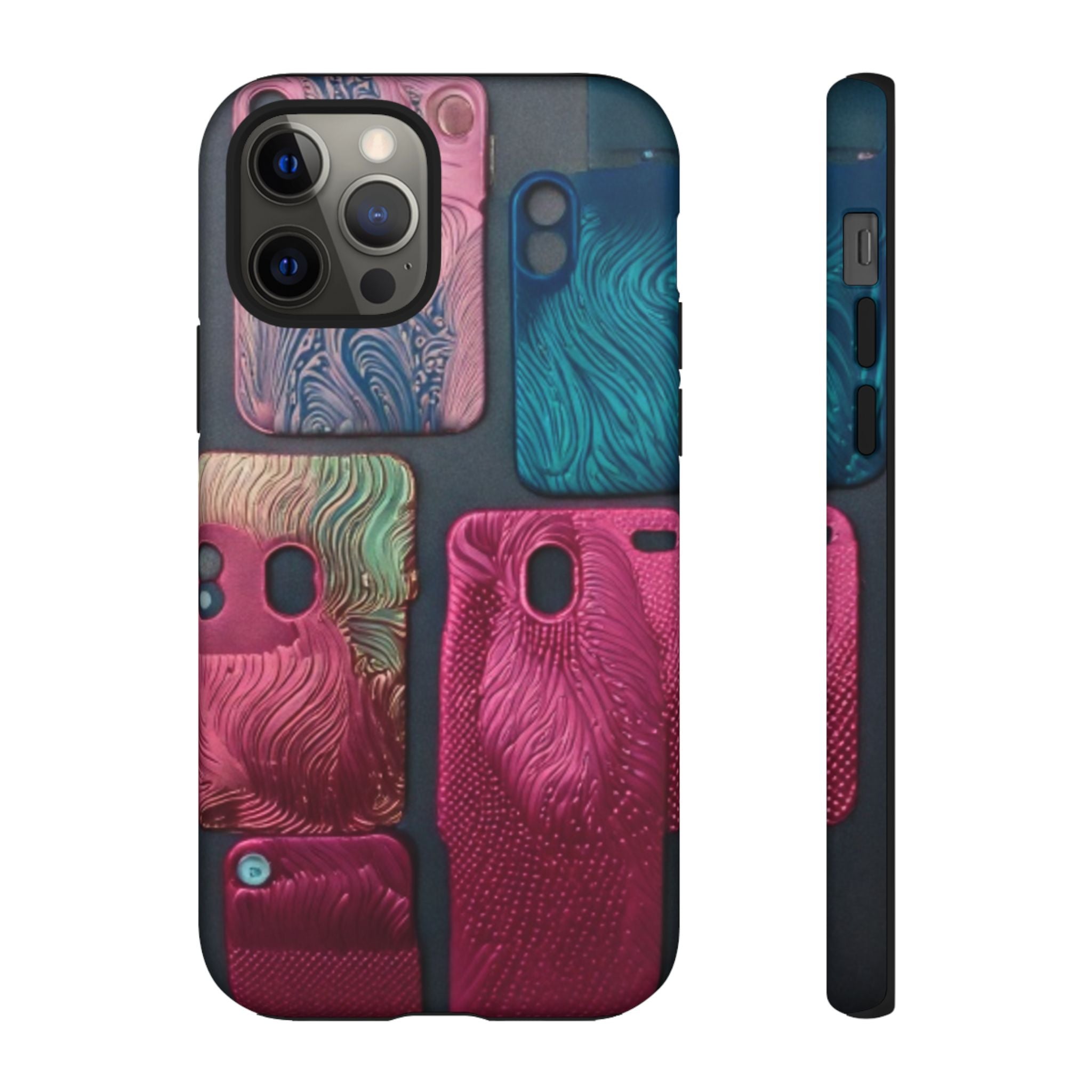 Tough Case - Colorful Textured Phone Case (Protective, Artistic Swirl Design)