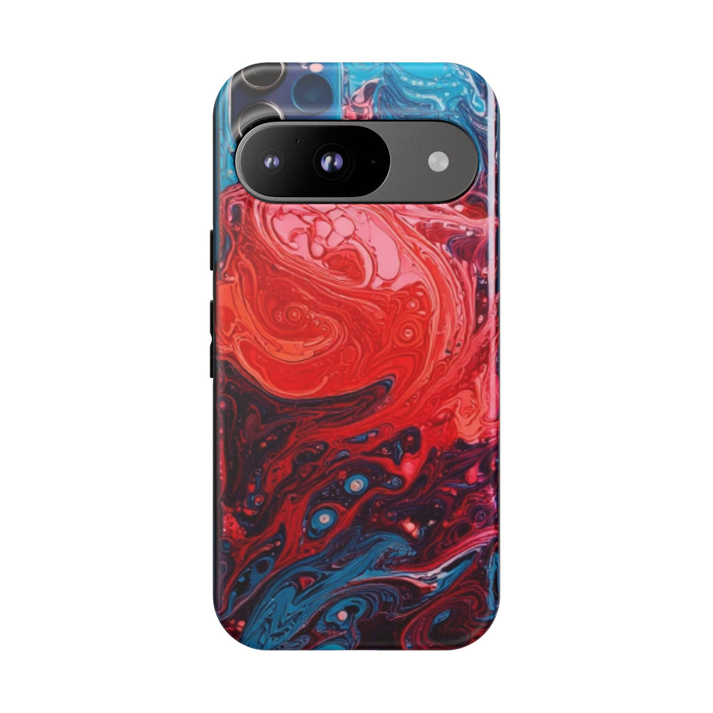 Abstract Red & Blue Swirl Tough Phone Case — Protective iPhone Cover with Fluid Art Design