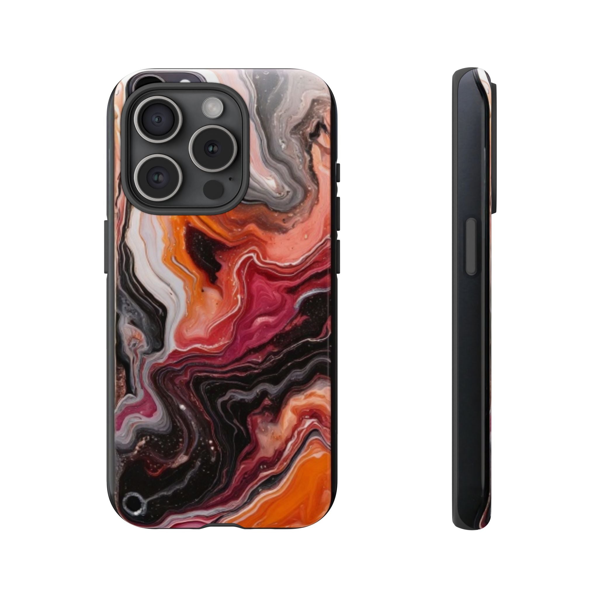 Marble Swirl Tough Phone Case — Orange Red Abstract Protective Cover
