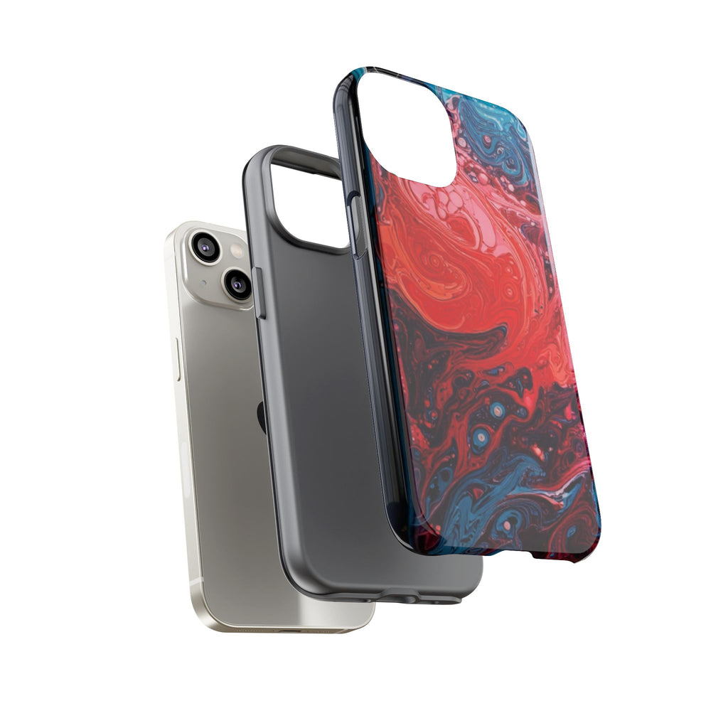 Abstract Red & Blue Swirl Tough Phone Case — Protective iPhone Cover with Fluid Art Design