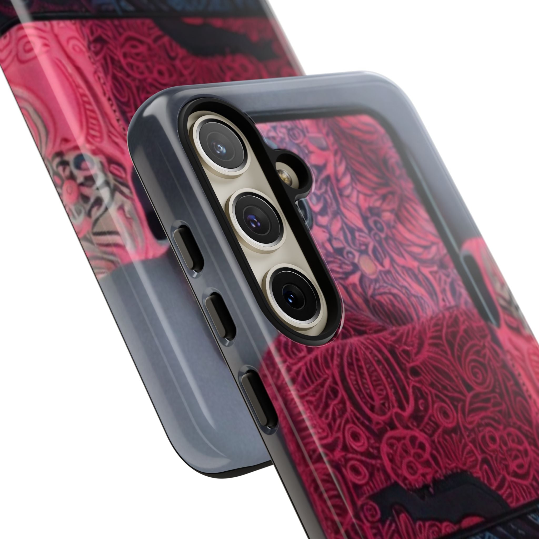 Floral Patchwork Tough Phone Case — Pink & Navy Doodle Design