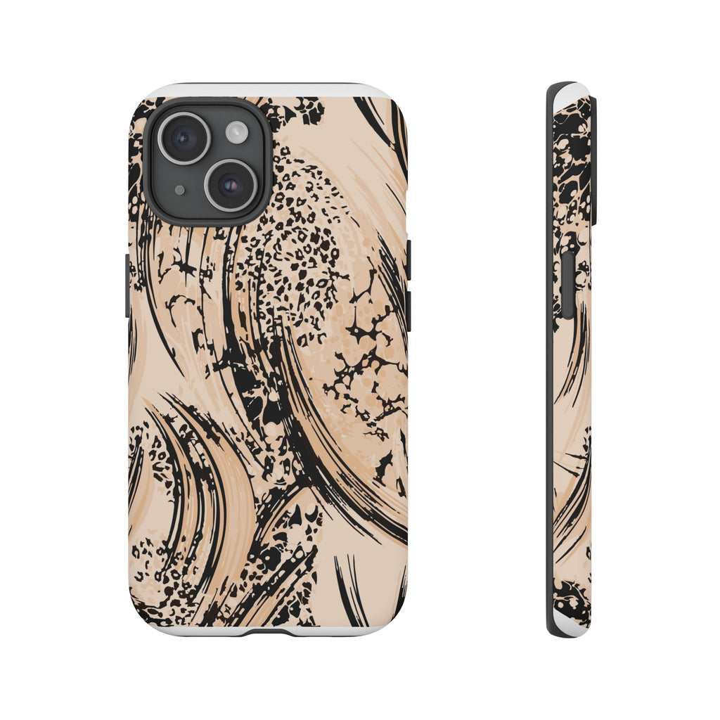 Abstract Brushstroke Phone Case — Neutral Beige & Black Artistic Protective Cover