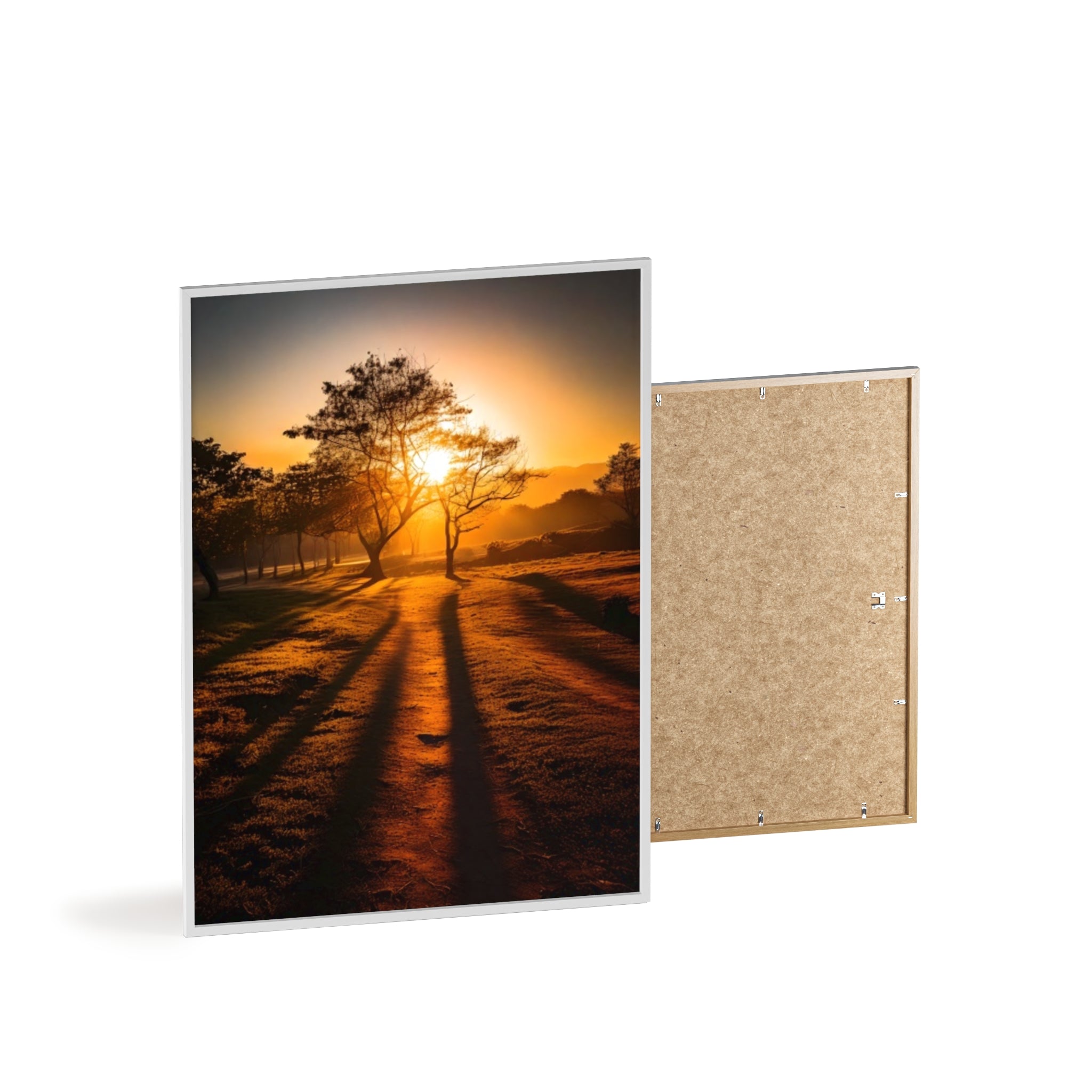Sunrise Forest Poster — Framed Wooden Wall Art (Sunlit Trees)