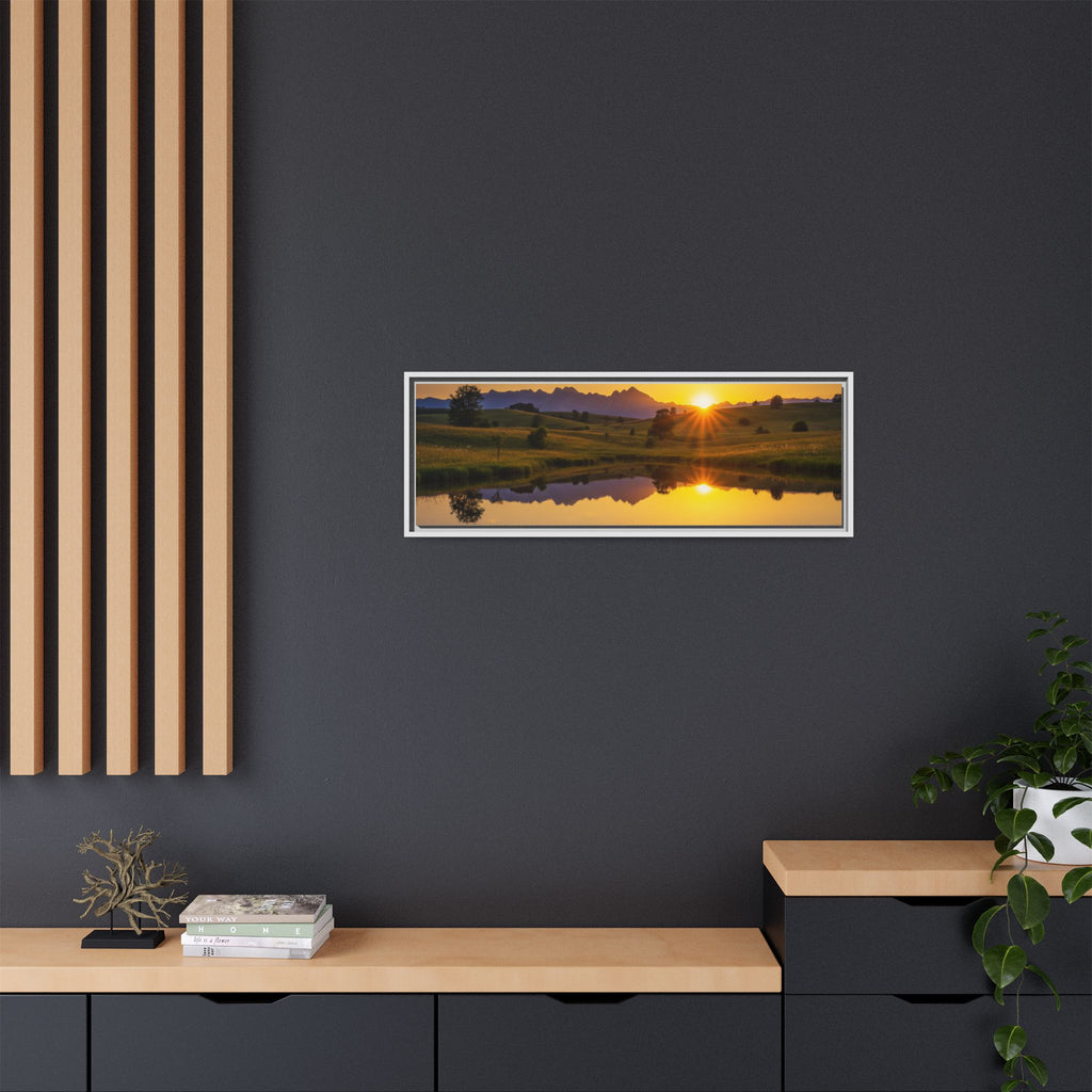 Framed Matte Canvas Sunset Landscape — Serene Lake Reflection Wall Art