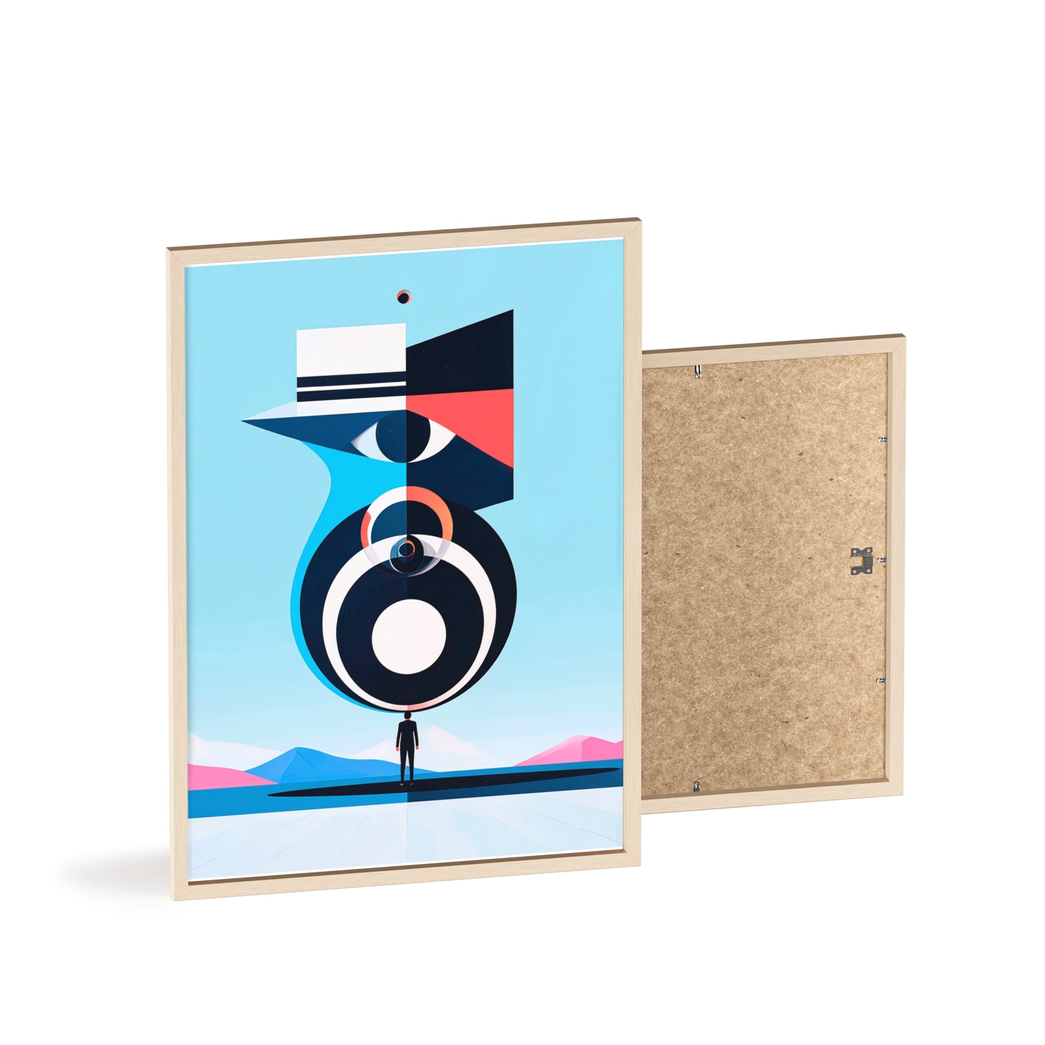 Abstract Geometric Bird Poster with Wooden Frame — Modern Minimalist Wall Art