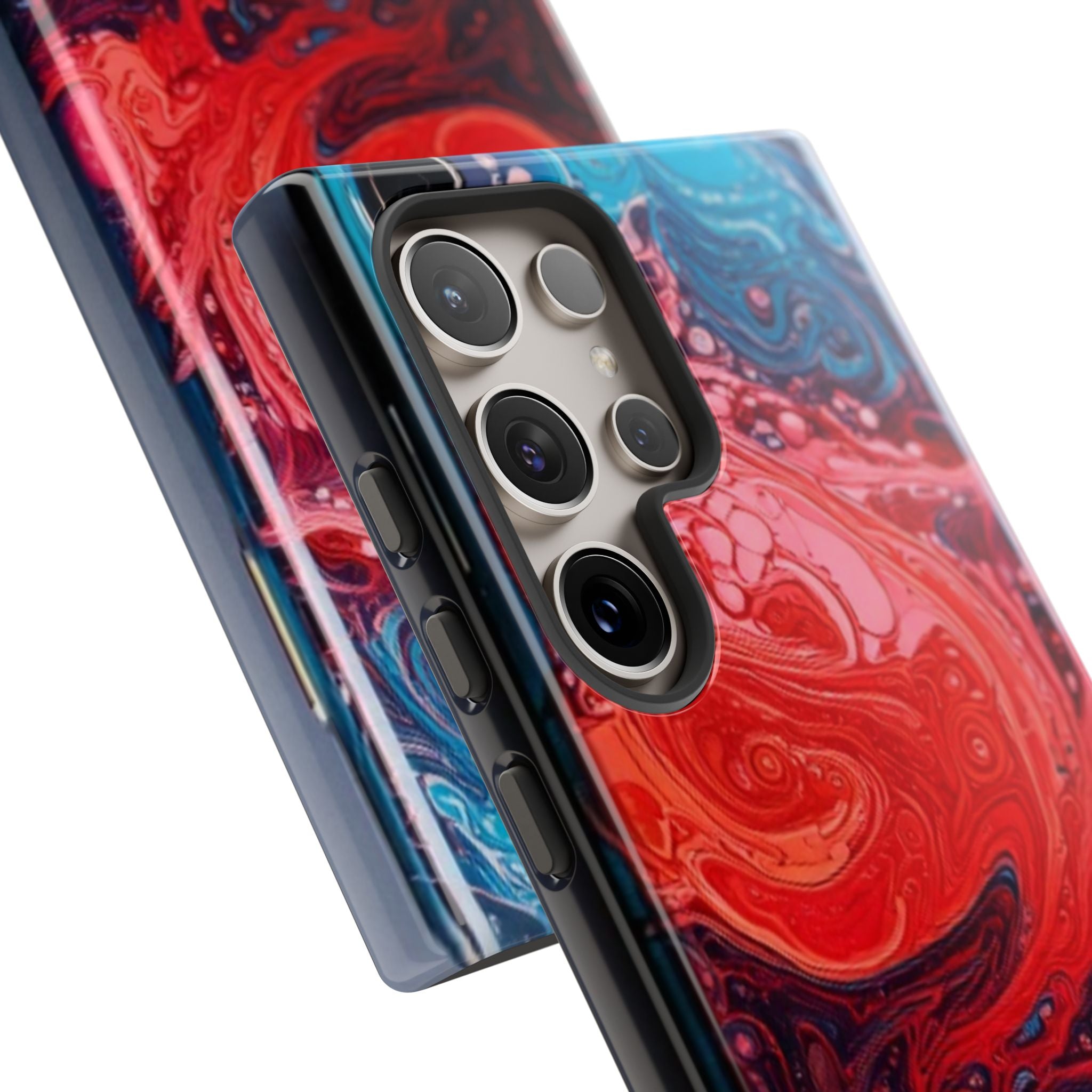 Abstract Red & Blue Swirl Tough Phone Case — Protective iPhone Cover with Fluid Art Design