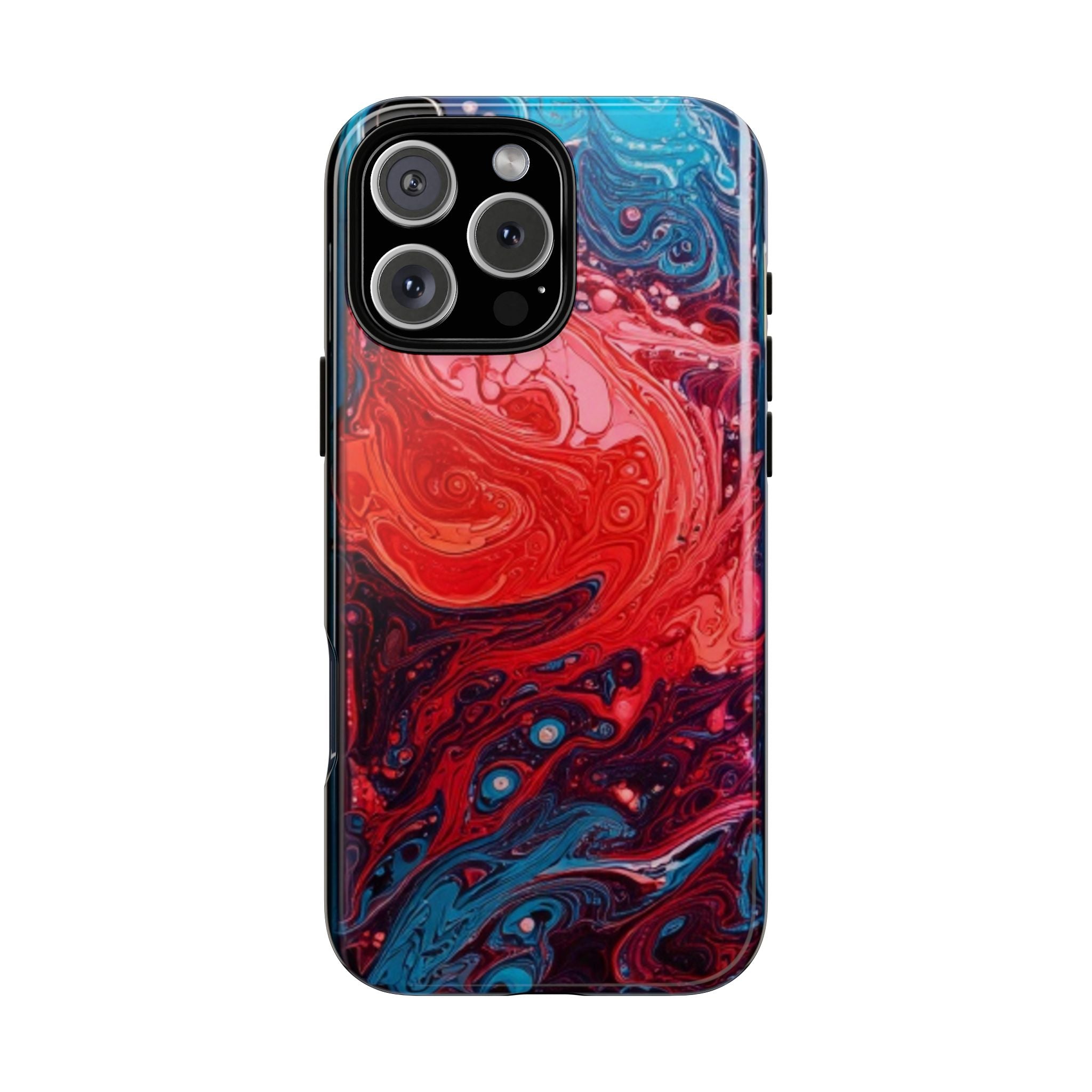 Abstract Red & Blue Swirl Tough Phone Case — Protective iPhone Cover with Fluid Art Design