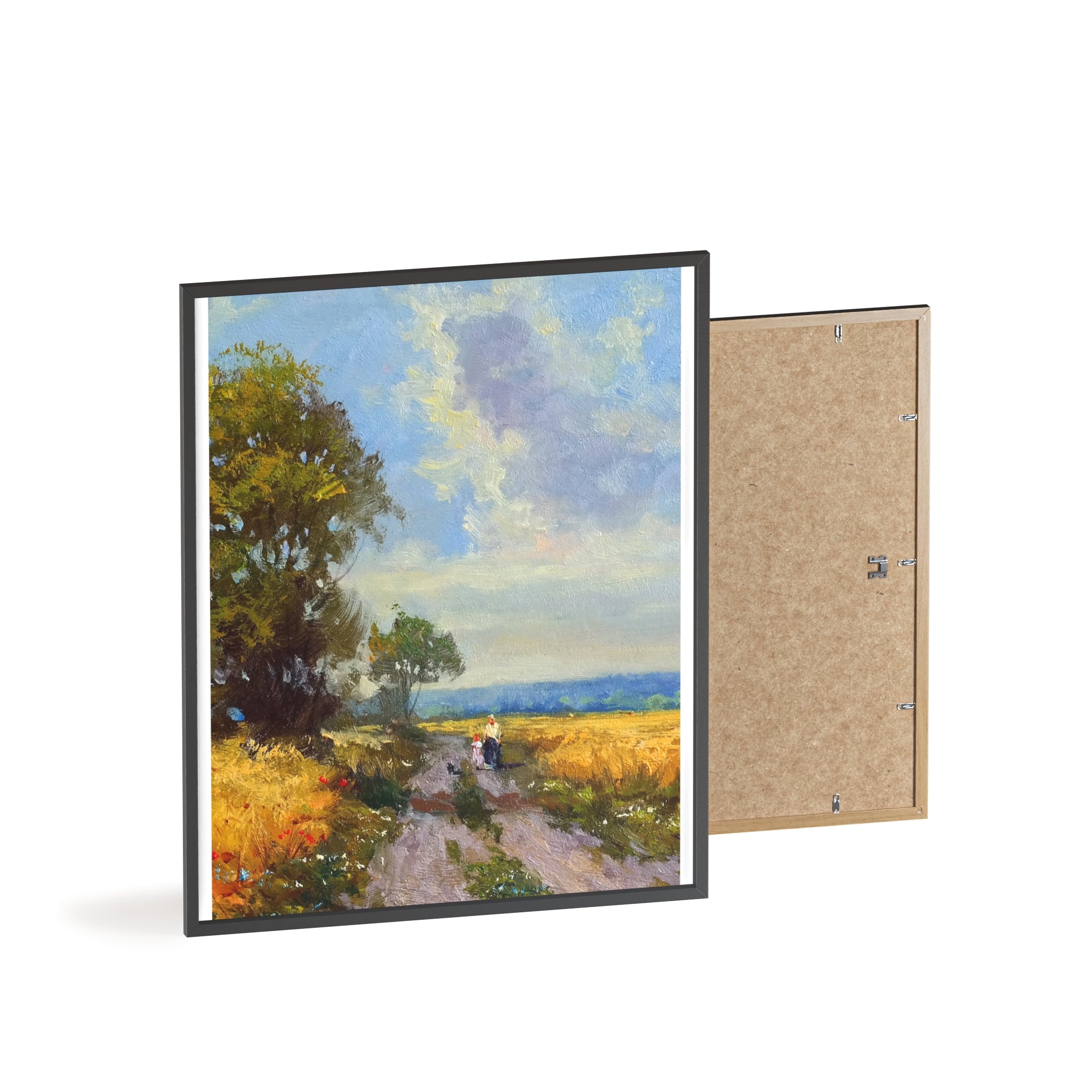 Framed Countryside Landscape Poster — Rustic Wooden Frame Wall Art