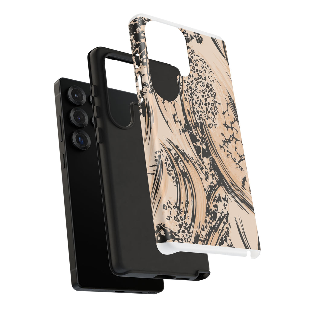 Abstract Brushstroke Phone Case — Neutral Beige & Black Artistic Protective Cover
