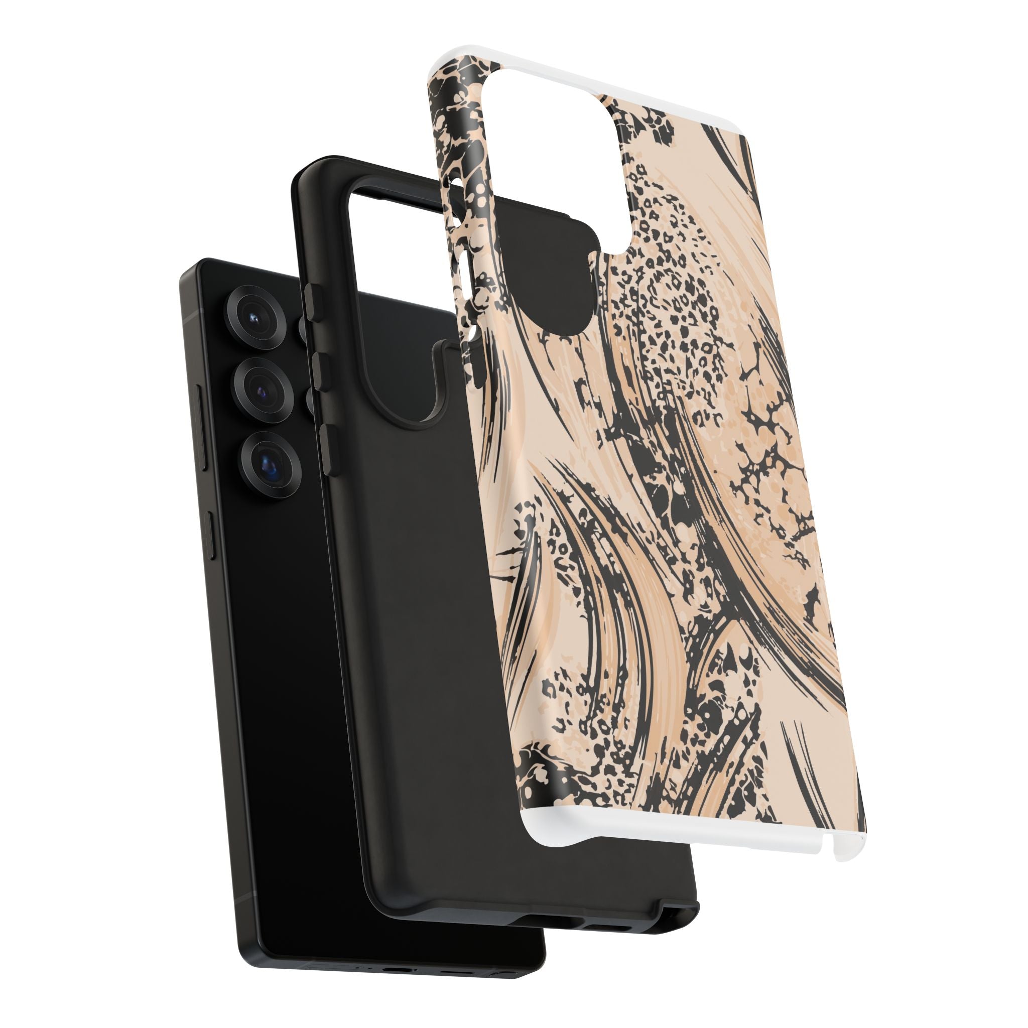 Abstract Brushstroke Phone Case — Neutral Beige & Black Artistic Protective Cover