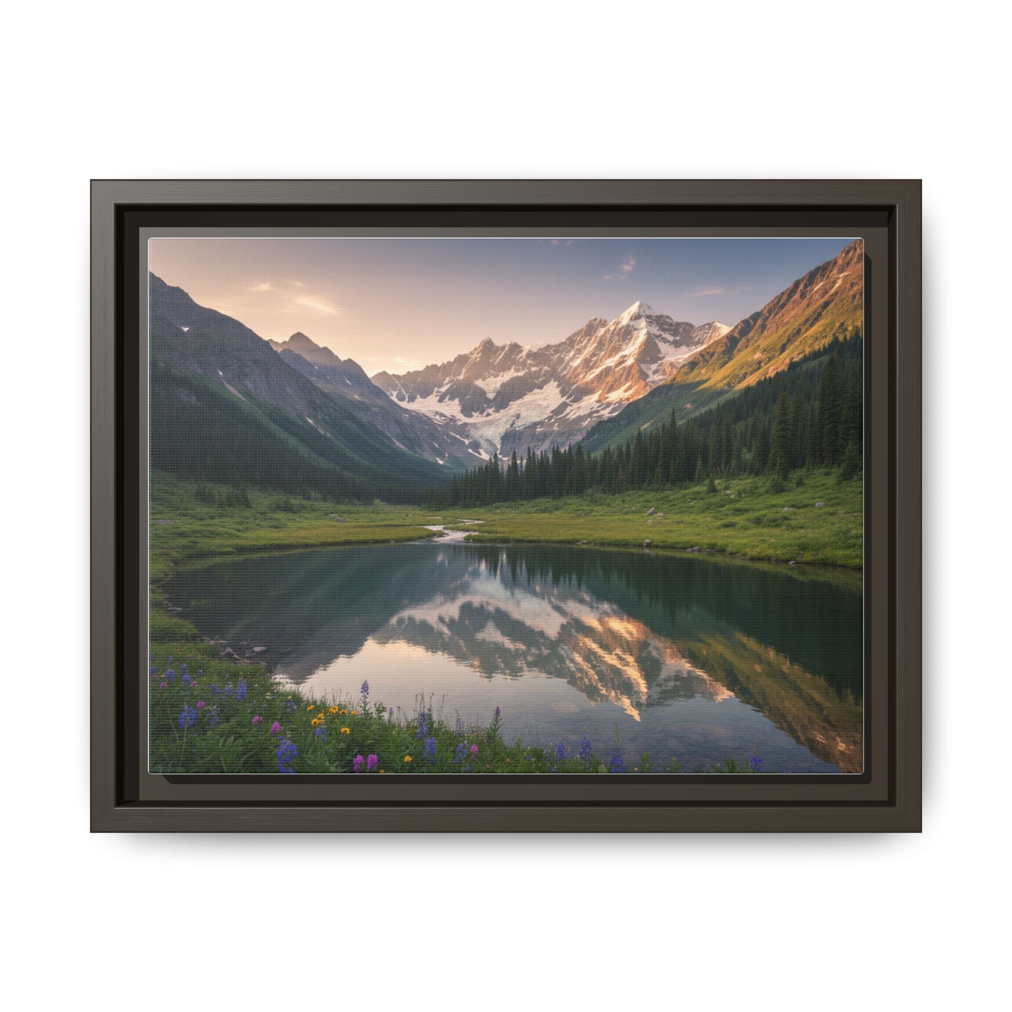 Matte Framed Canvas - Mountain Lake Landscape Wall Art