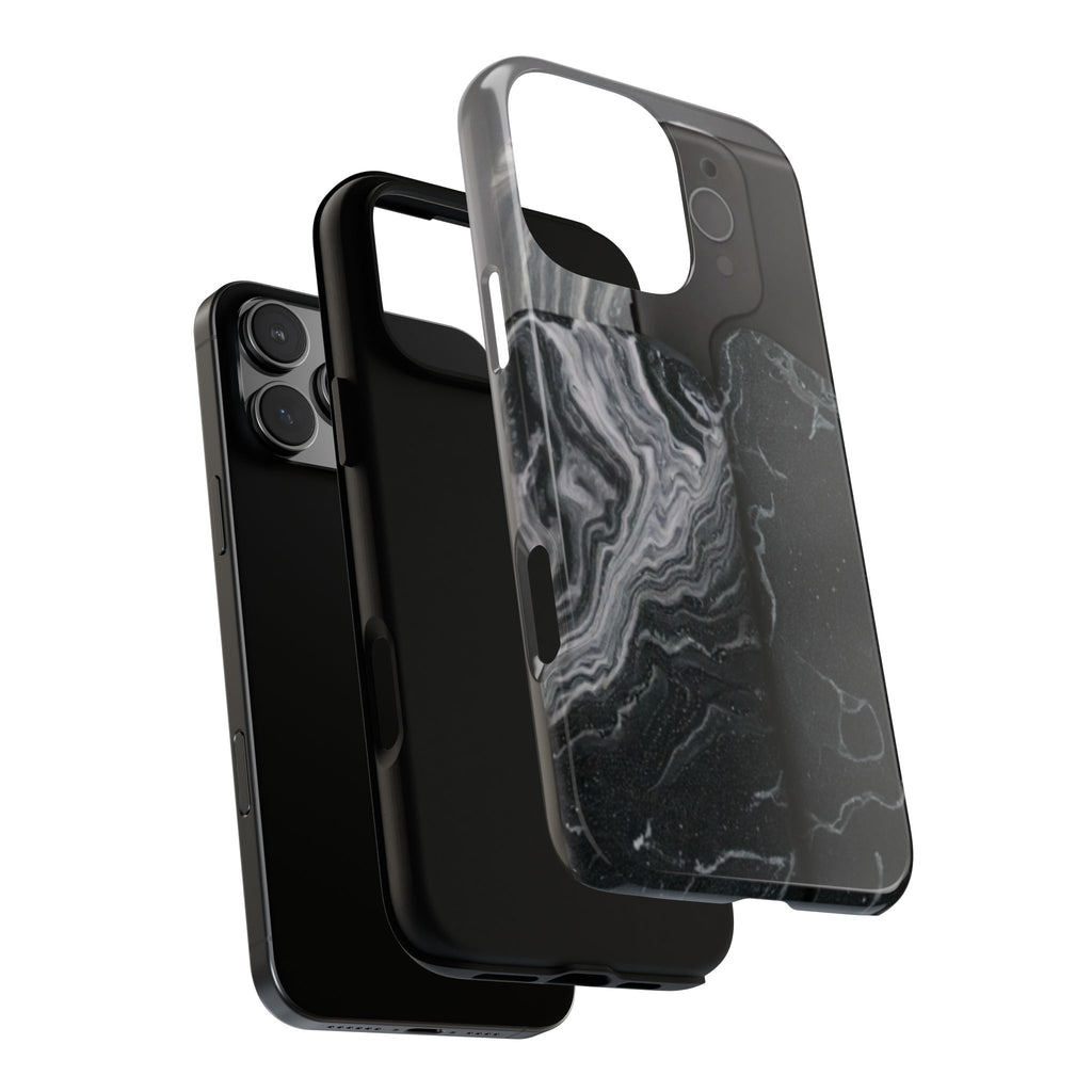 Black Marble Tough Phone Case — Protective iPhone Cover with Marble Texture
