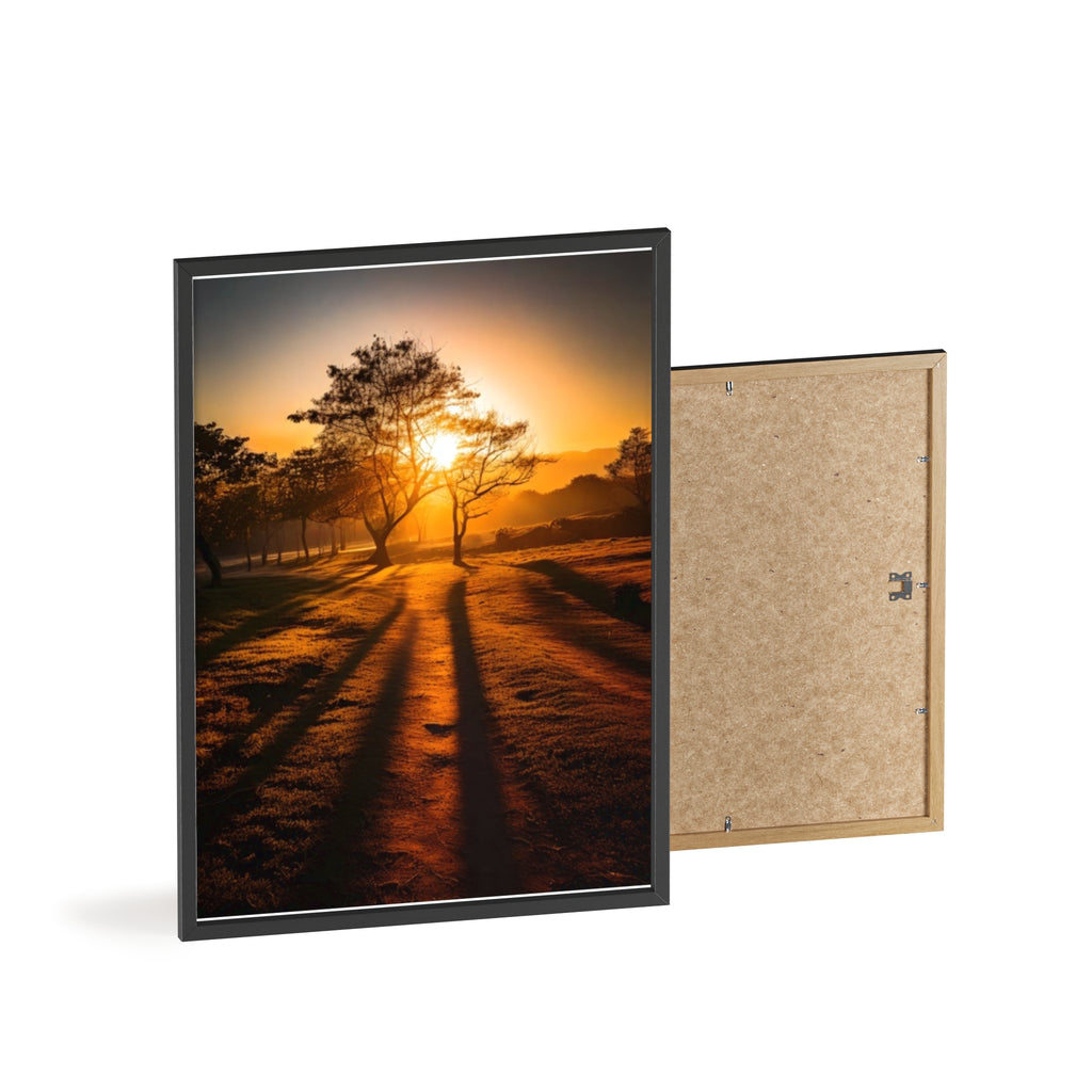 Sunrise Forest Poster — Framed Wooden Wall Art (Sunlit Trees)