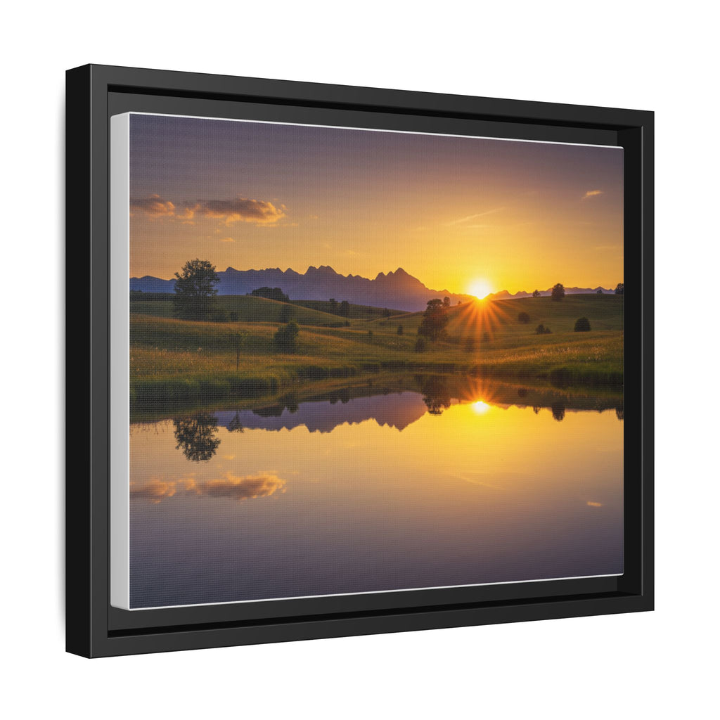 Framed Matte Canvas Sunset Landscape — Serene Lake Reflection Wall Art