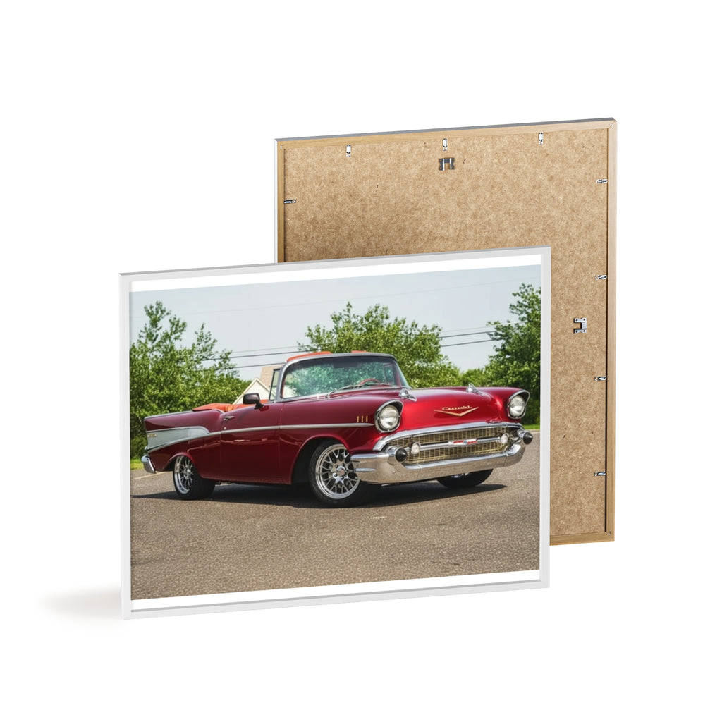 Vintage Red Classic Car Poster with Wooden Frame — Retro Automotive Wall Art