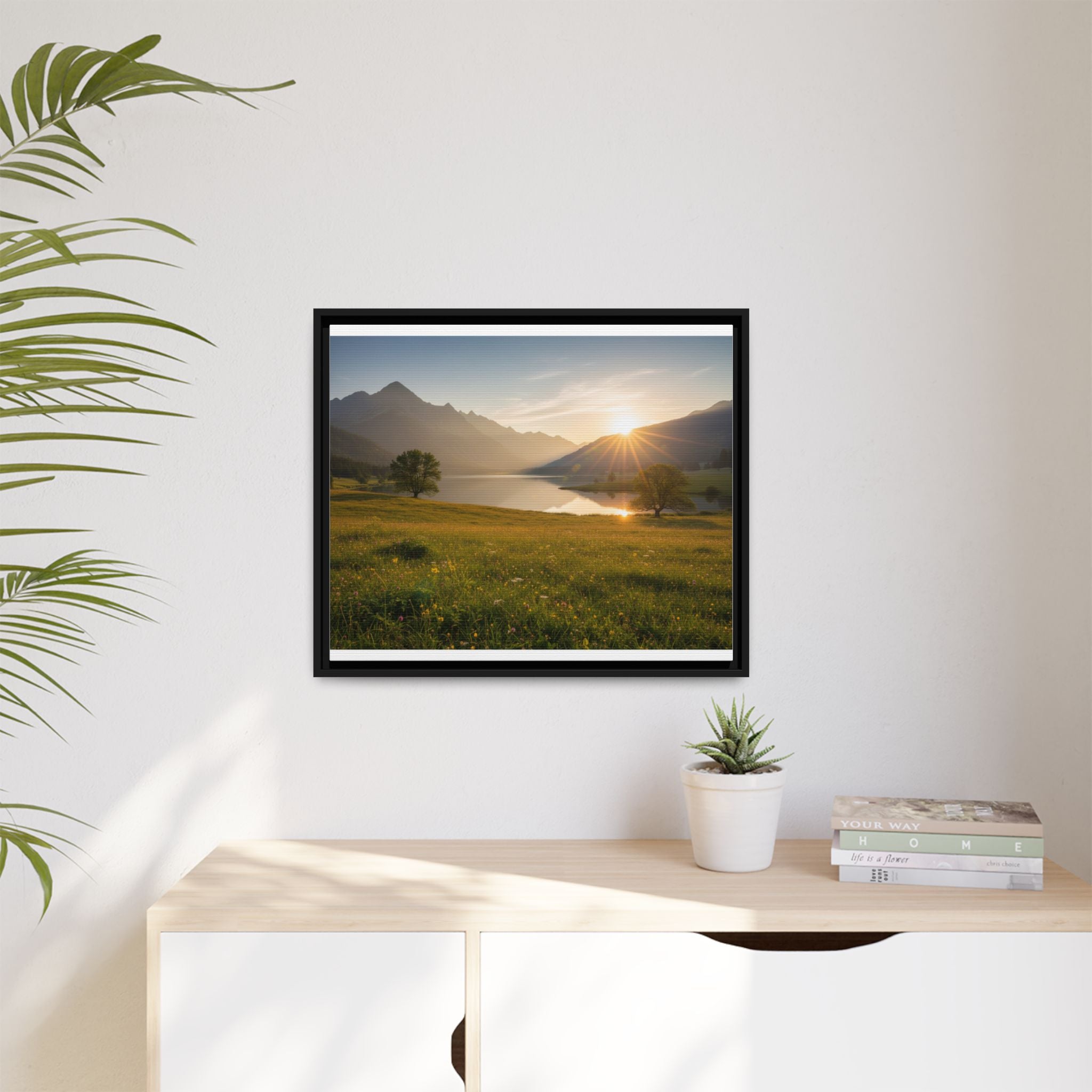Sunrise Mountain Lake Matte Canvas — Framed Landscape Wall Art
