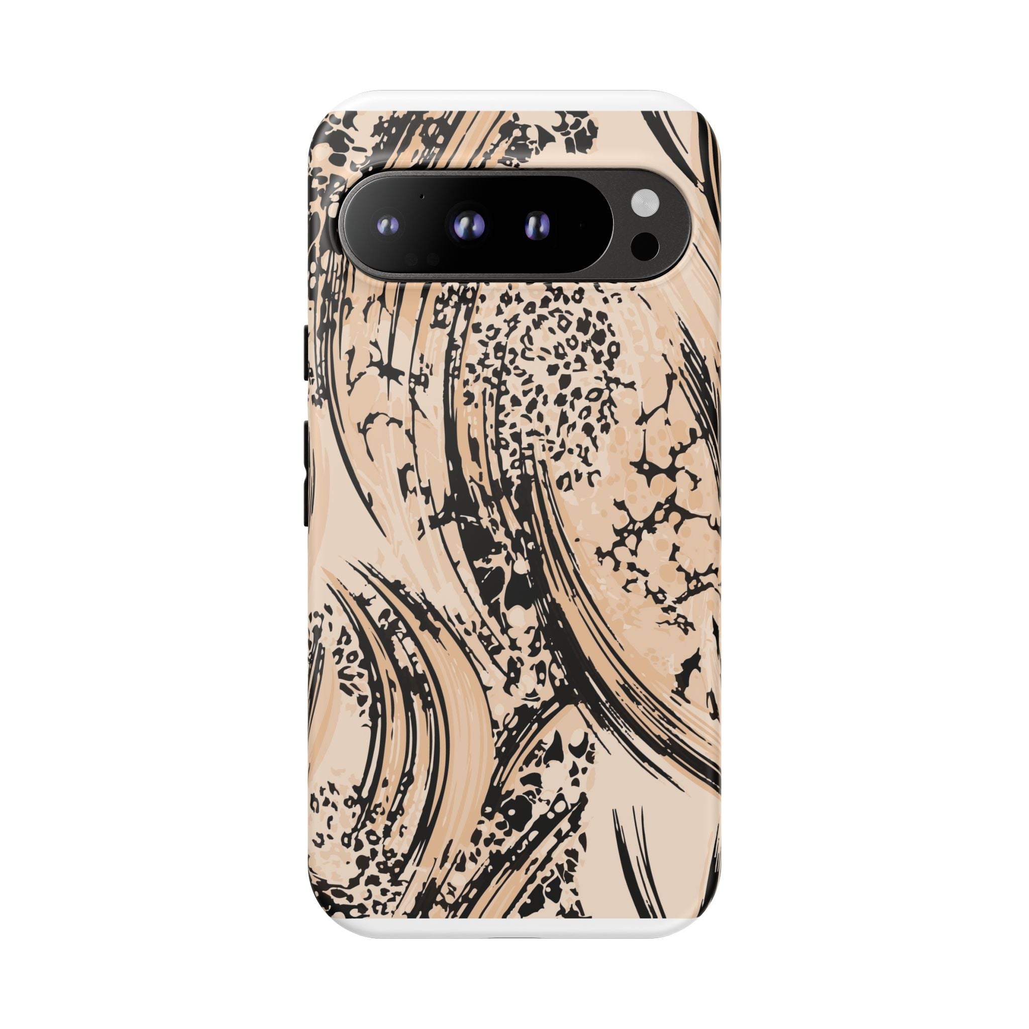 Abstract Brushstroke Phone Case — Neutral Beige & Black Artistic Protective Cover