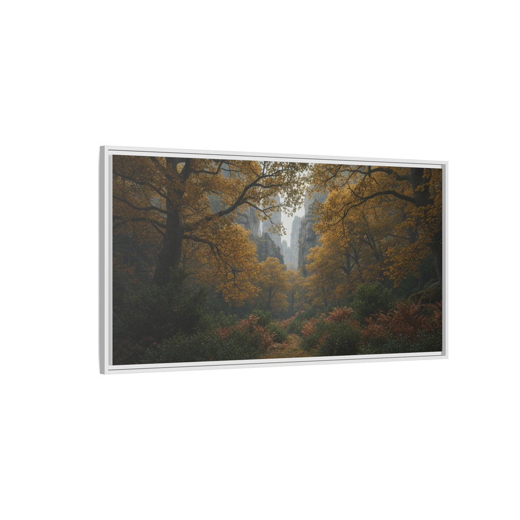 Autumn Forest Path Matte Canvas Print — Framed Wall Art