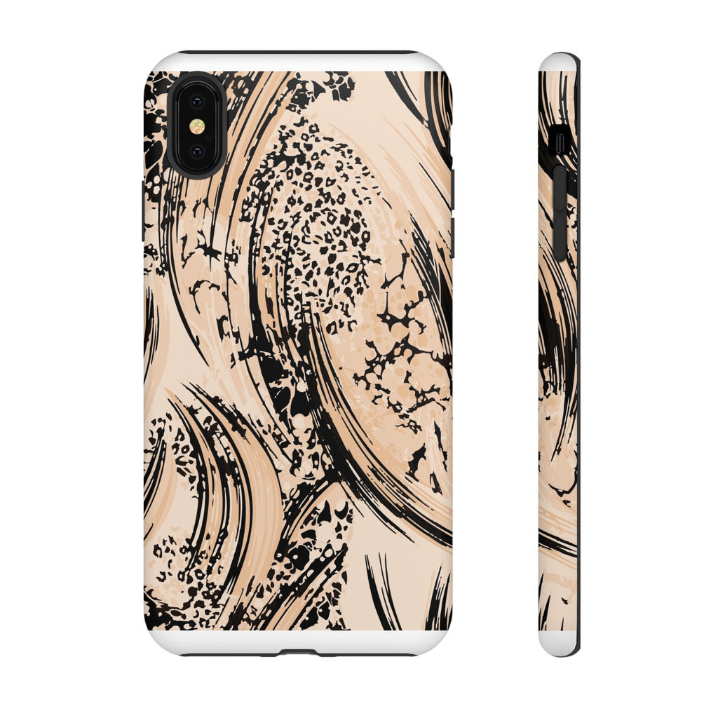 Abstract Brushstroke Phone Case — Neutral Beige & Black Artistic Protective Cover
