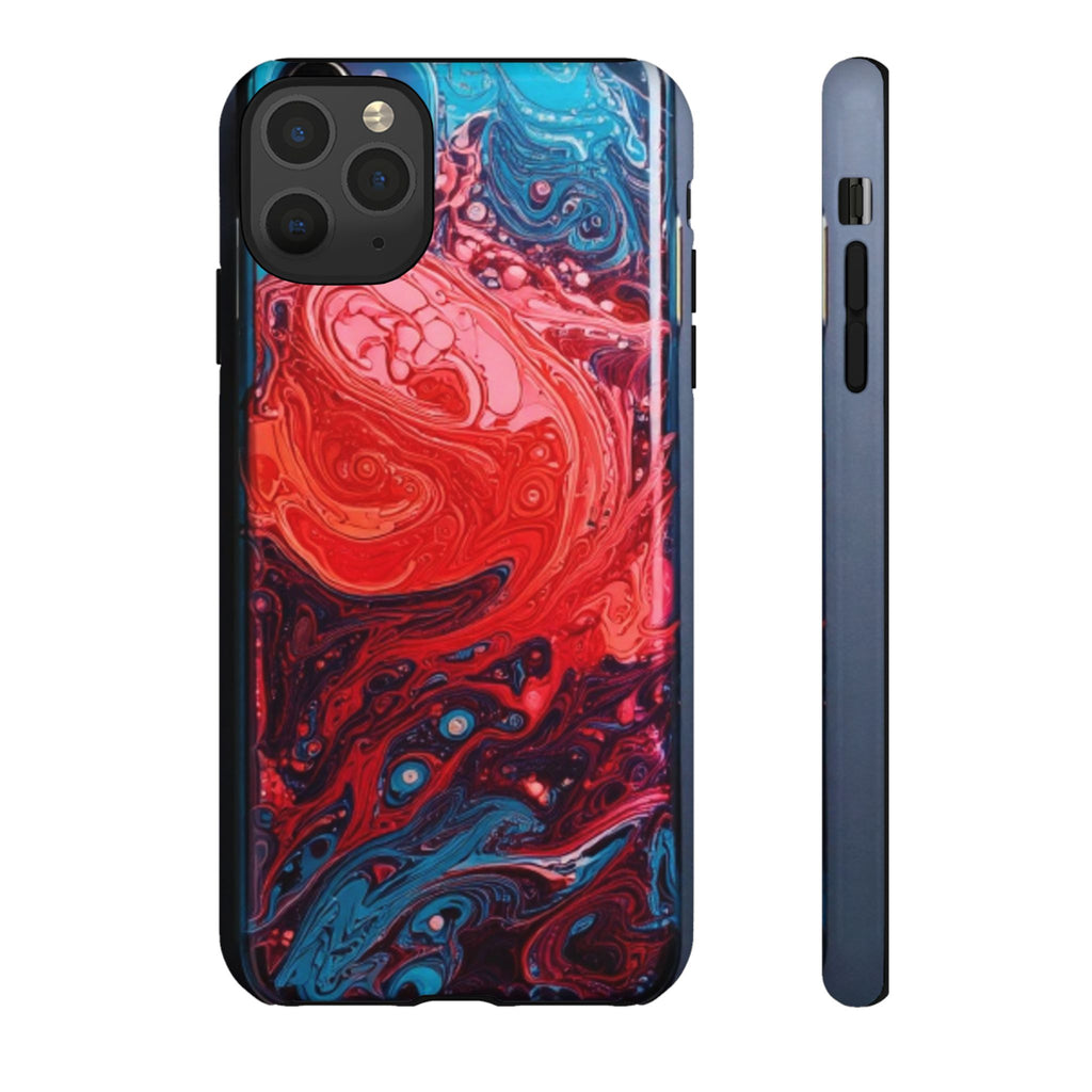 Abstract Red & Blue Swirl Tough Phone Case — Protective iPhone Cover with Fluid Art Design