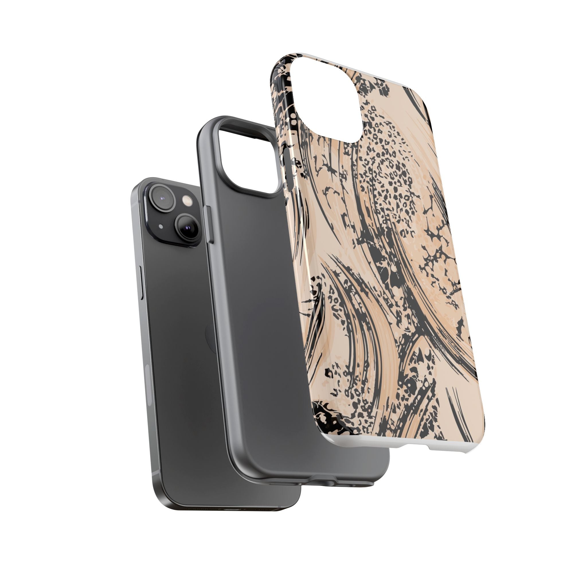 Abstract Brushstroke Phone Case — Neutral Beige & Black Artistic Protective Cover