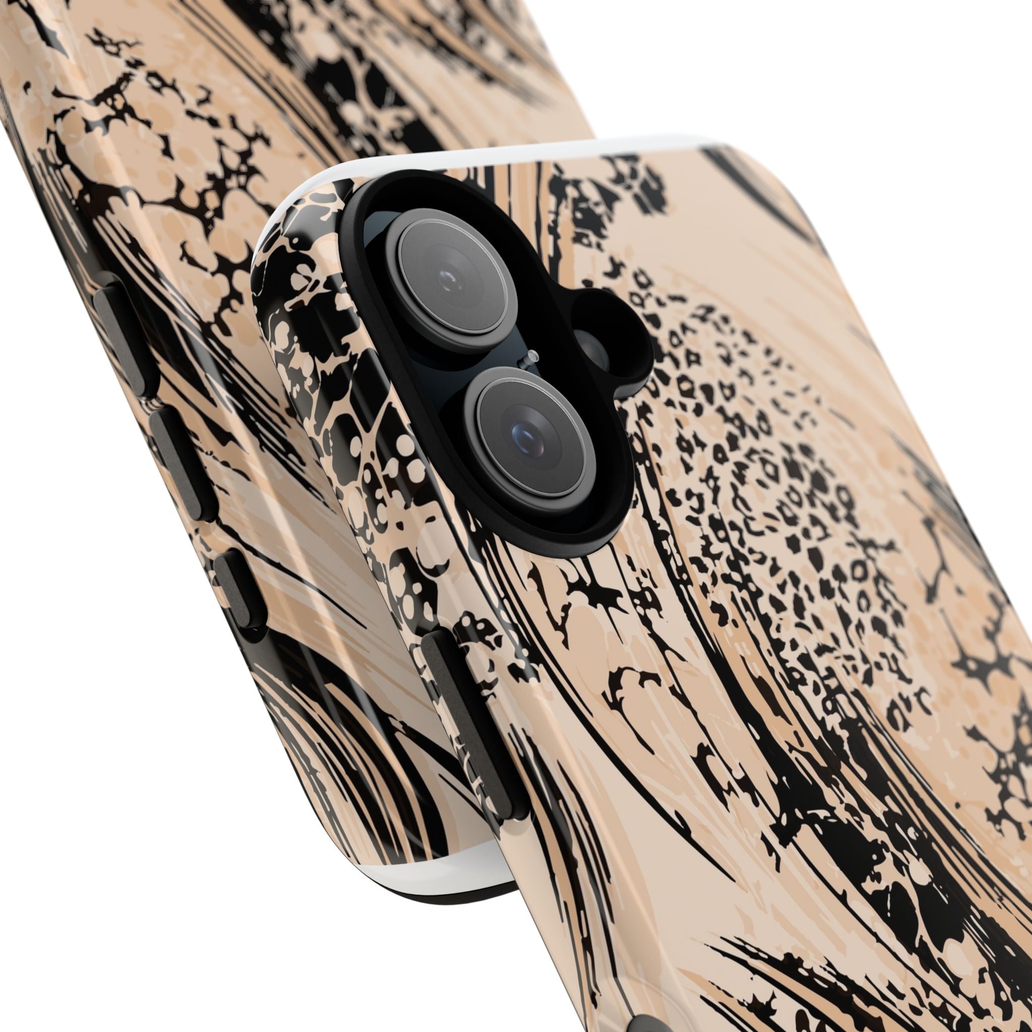 Abstract Brushstroke Phone Case — Neutral Beige & Black Artistic Protective Cover