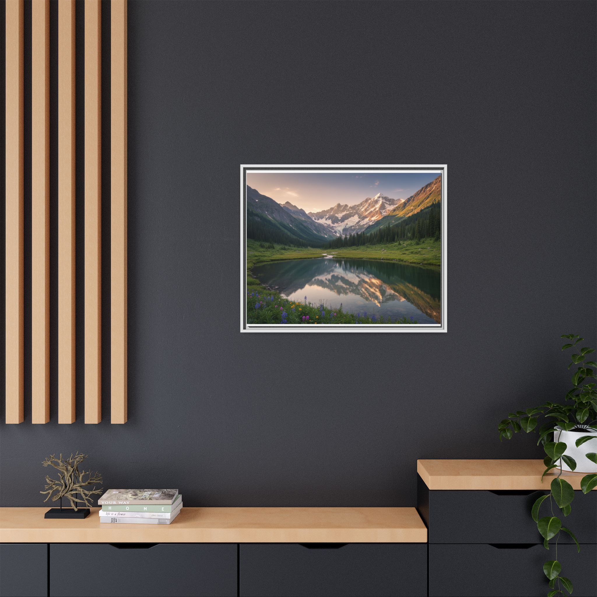 Matte Framed Canvas - Mountain Lake Landscape Wall Art