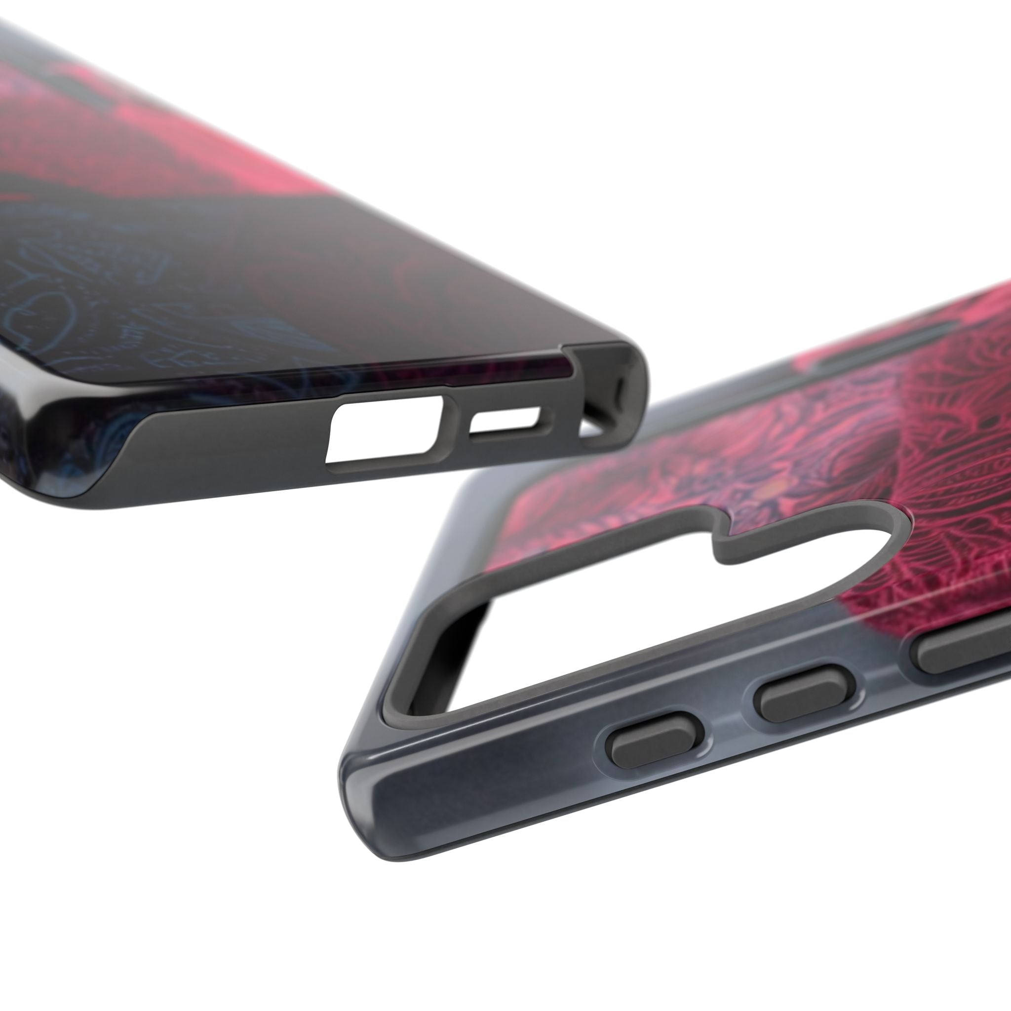 Floral Patchwork Tough Phone Case — Pink & Navy Doodle Design