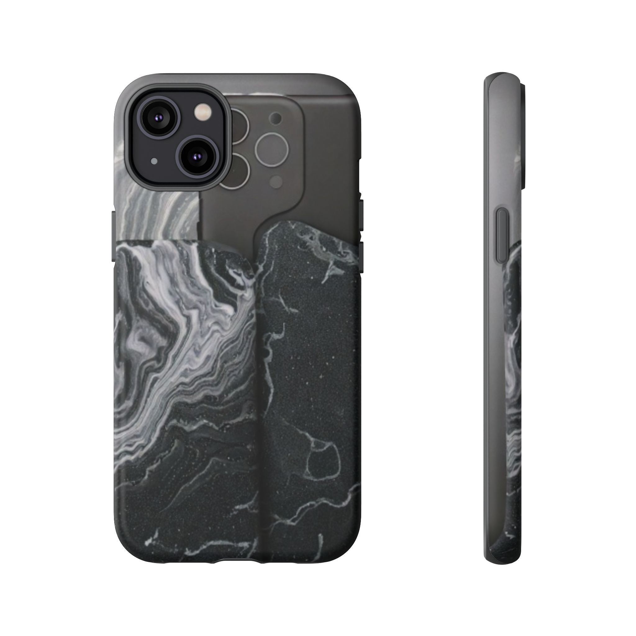 Black Marble Tough Phone Case — Protective iPhone Cover with Marble Texture