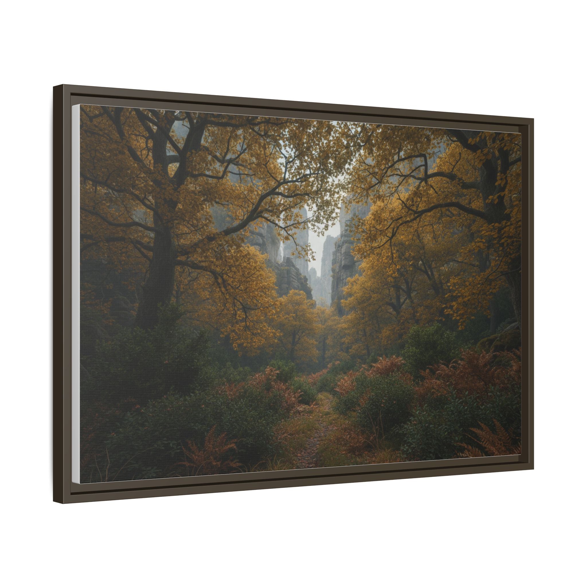 Autumn Forest Path Matte Canvas Print — Framed Wall Art