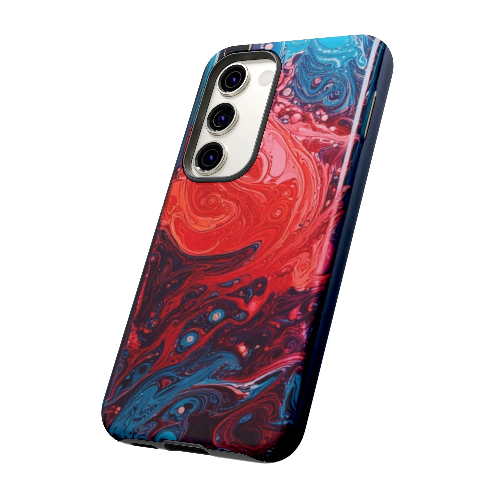 Abstract Red & Blue Swirl Tough Phone Case — Protective iPhone Cover with Fluid Art Design