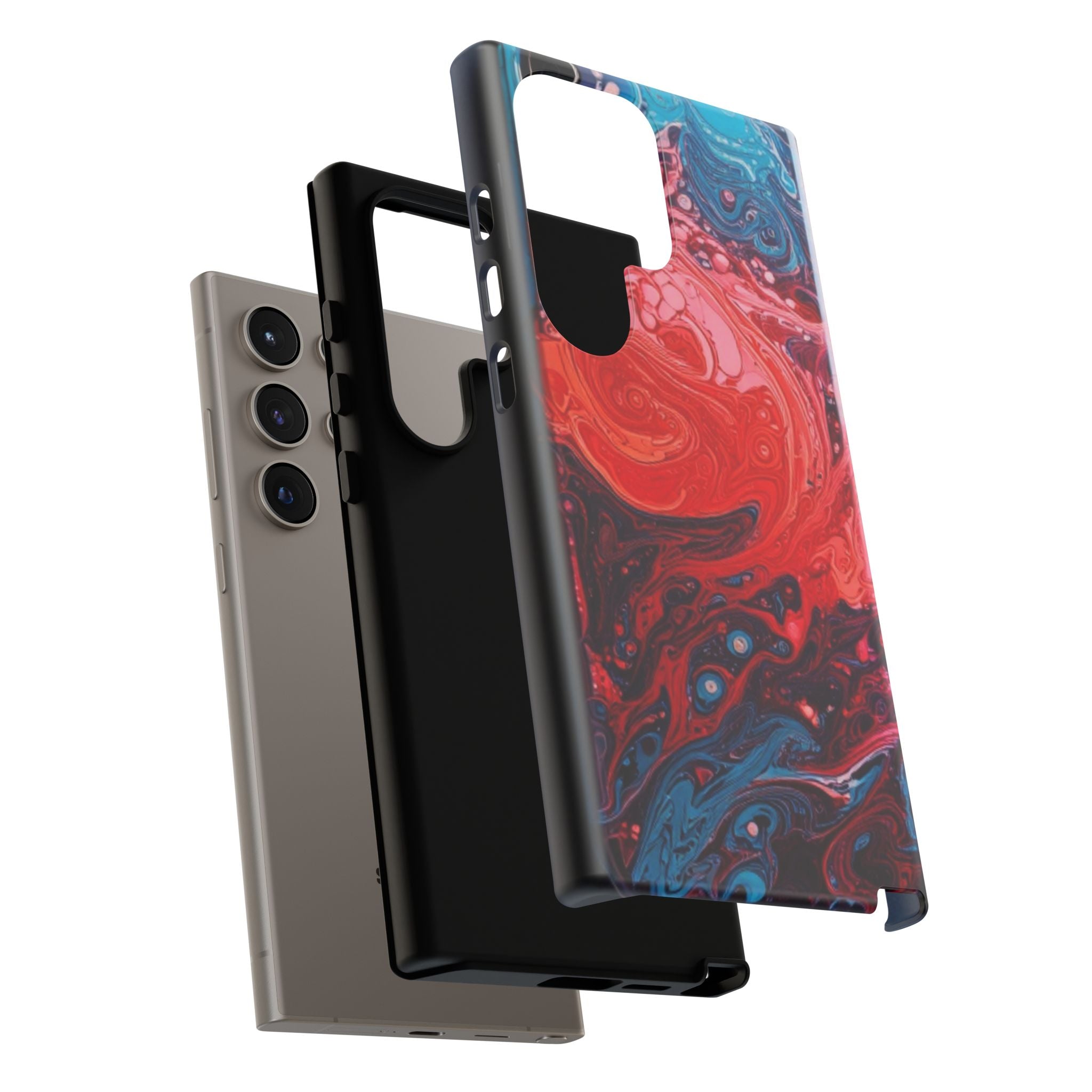 Abstract Red & Blue Swirl Tough Phone Case — Protective iPhone Cover with Fluid Art Design