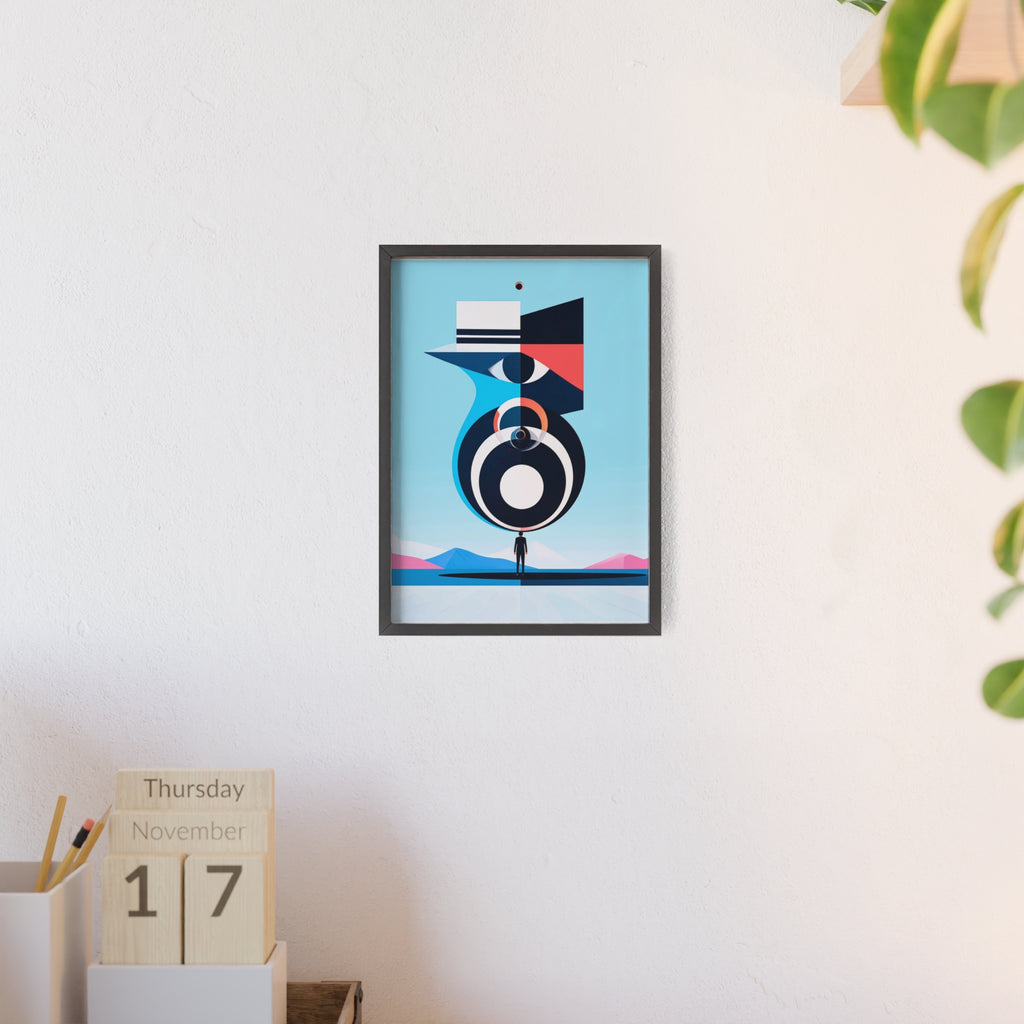 Abstract Geometric Bird Poster with Wooden Frame — Modern Minimalist Wall Art