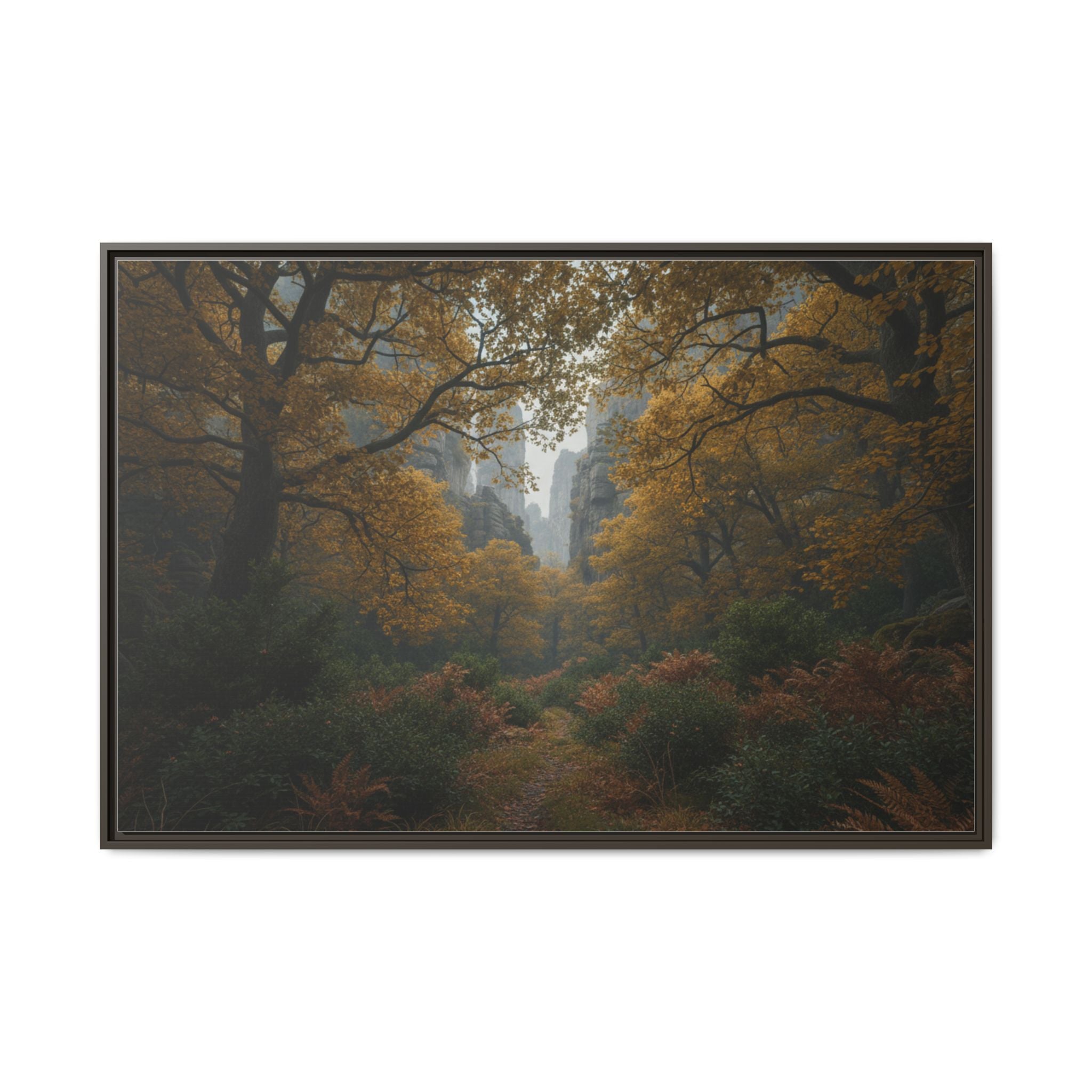 Autumn Forest Path Matte Canvas Print — Framed Wall Art