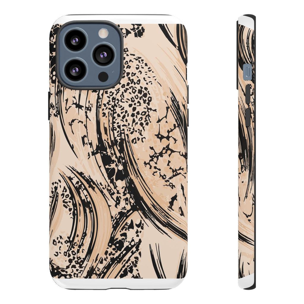 Abstract Brushstroke Phone Case — Neutral Beige & Black Artistic Protective Cover