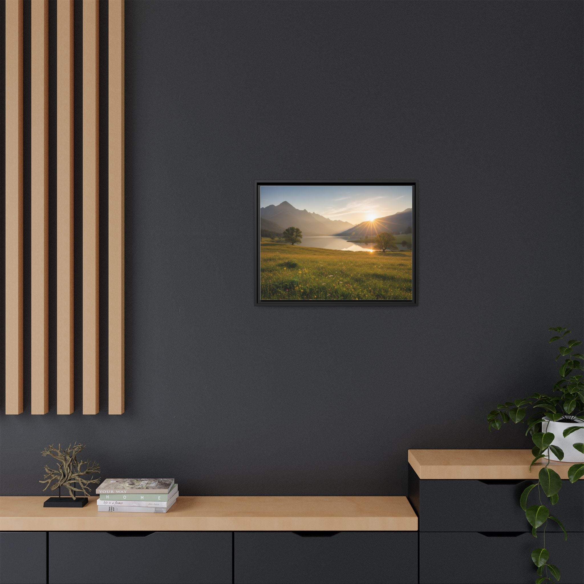 Sunrise Mountain Lake Matte Canvas — Framed Landscape Wall Art