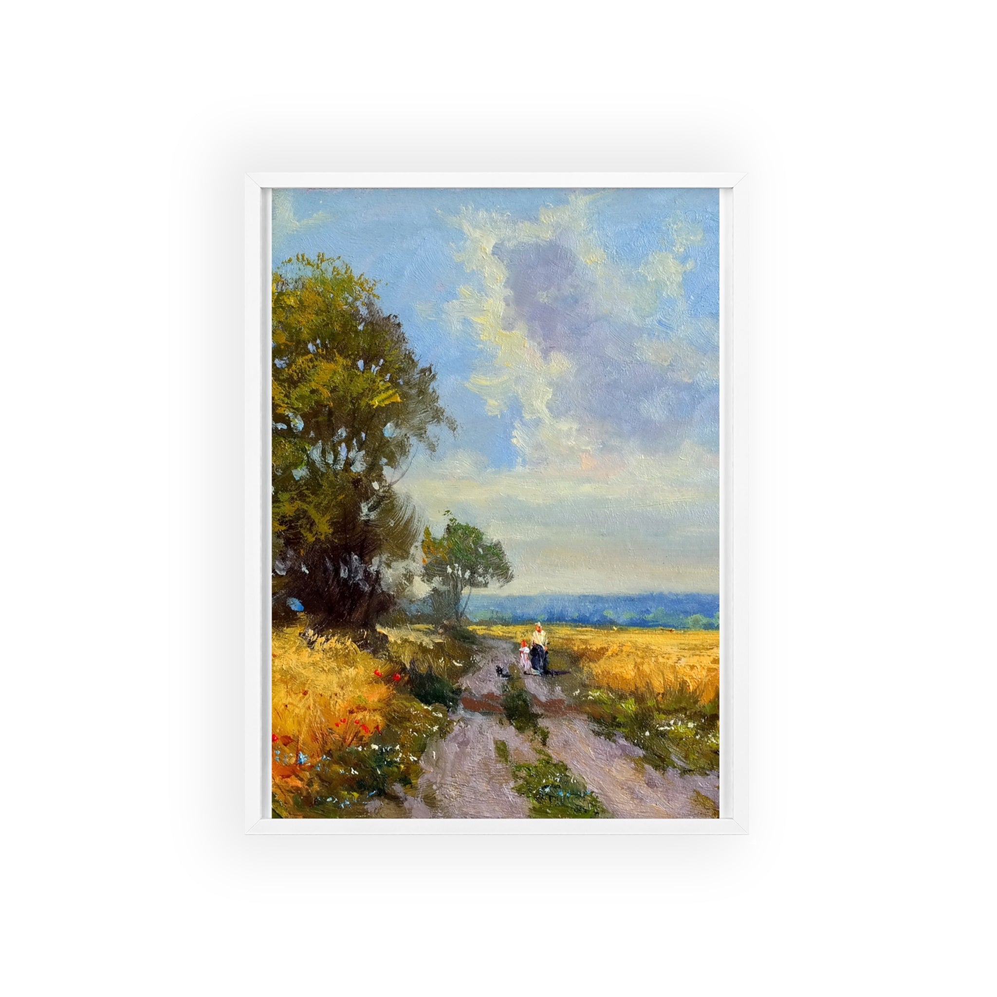 Framed Countryside Landscape Poster — Rustic Wooden Frame Wall Art