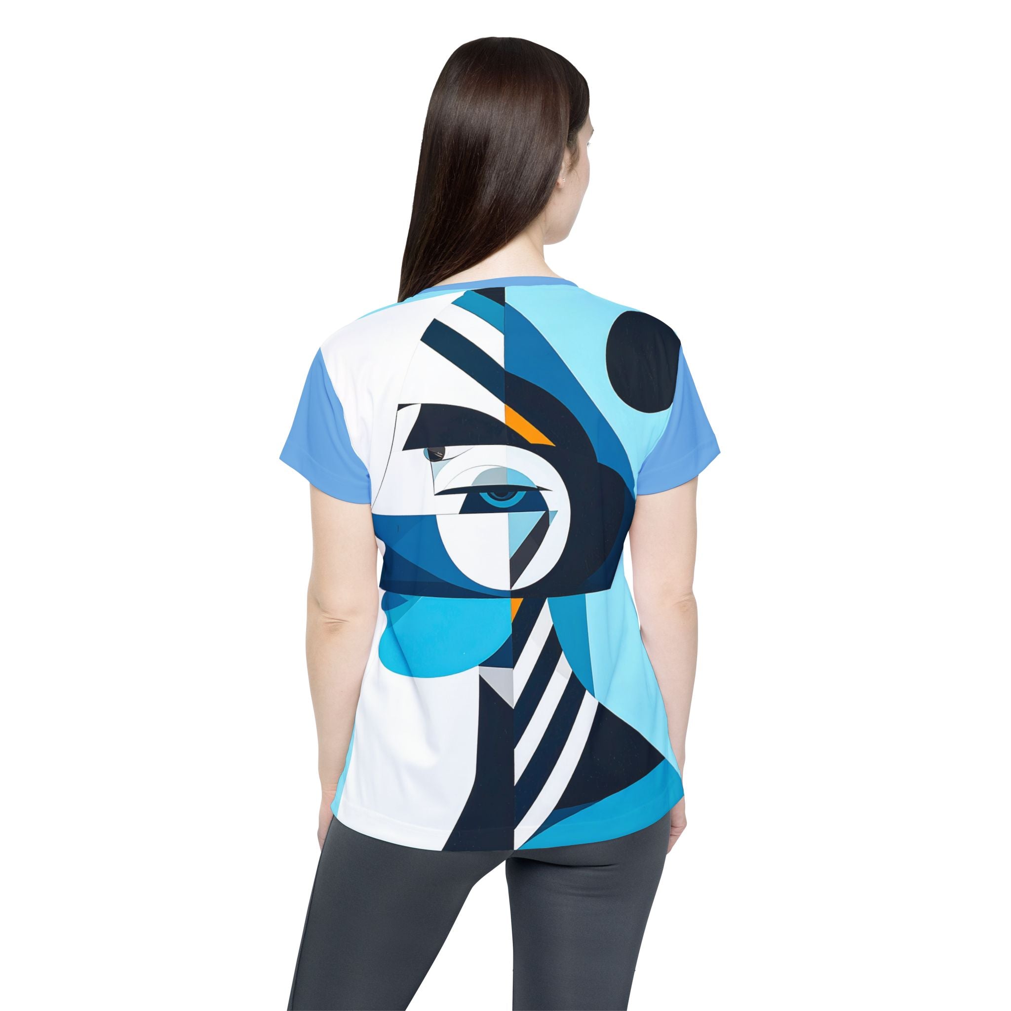 Abstract Blue Cubist Women's Sports Jersey — Geometric Face AOP Tee