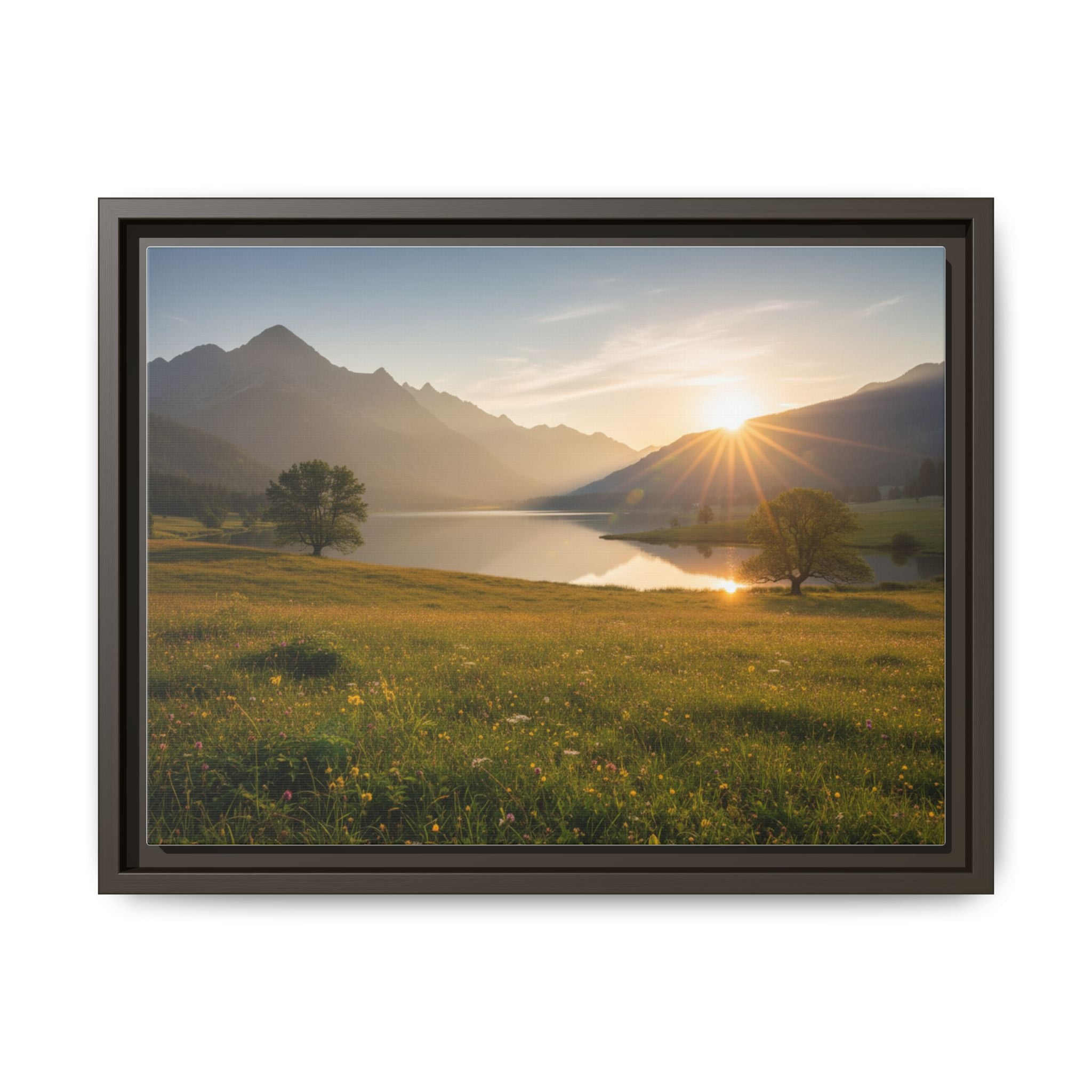 Sunrise Mountain Lake Matte Canvas — Framed Landscape Wall Art