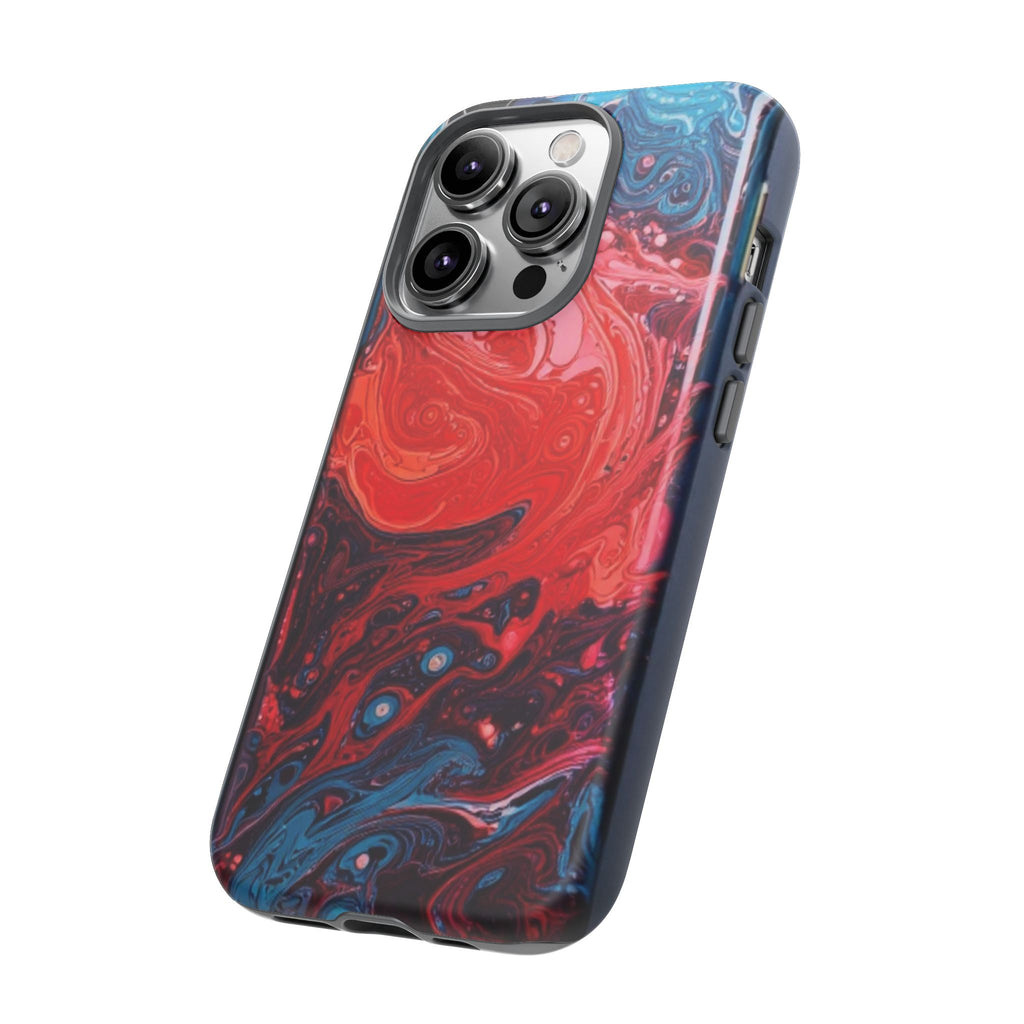 Abstract Red & Blue Swirl Tough Phone Case — Protective iPhone Cover with Fluid Art Design