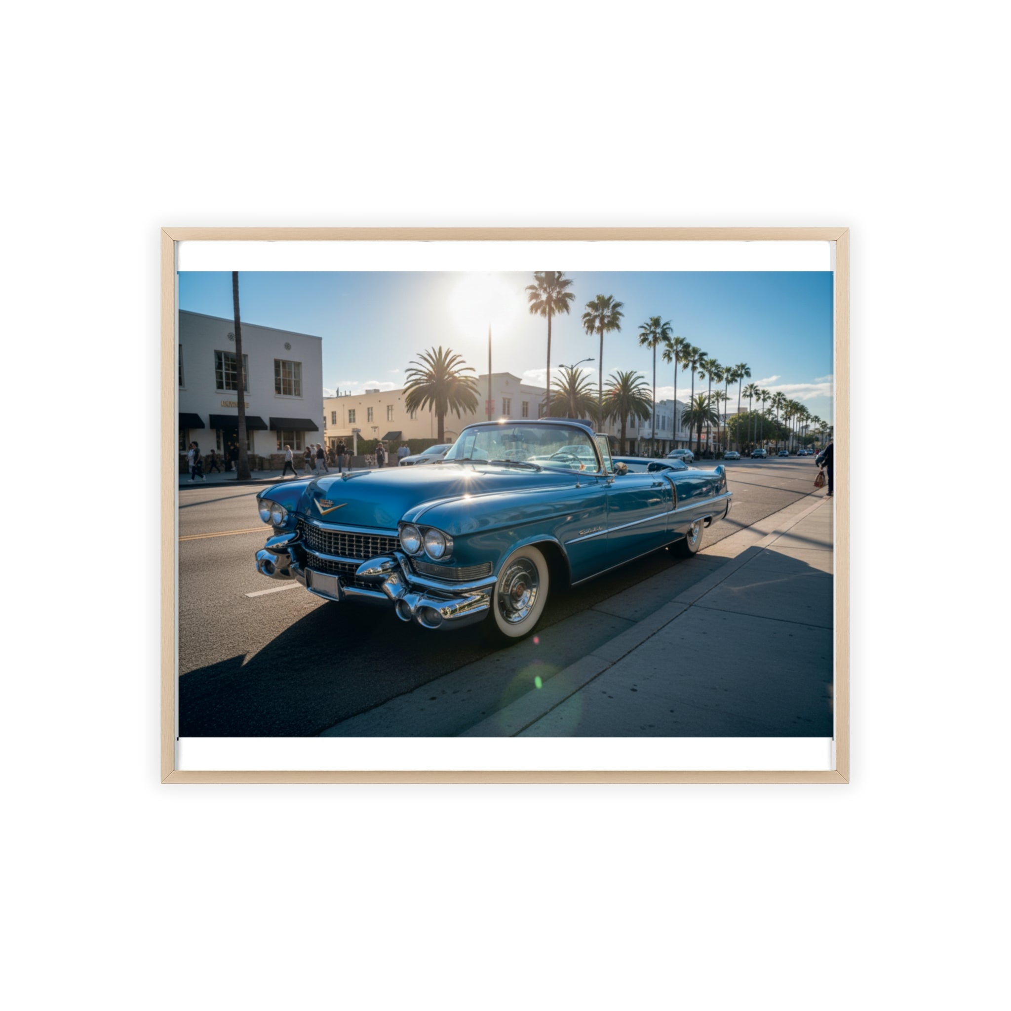 Framed Vintage Cadillac Poster – Retro Palm-Tree Coastal Car Wall Art