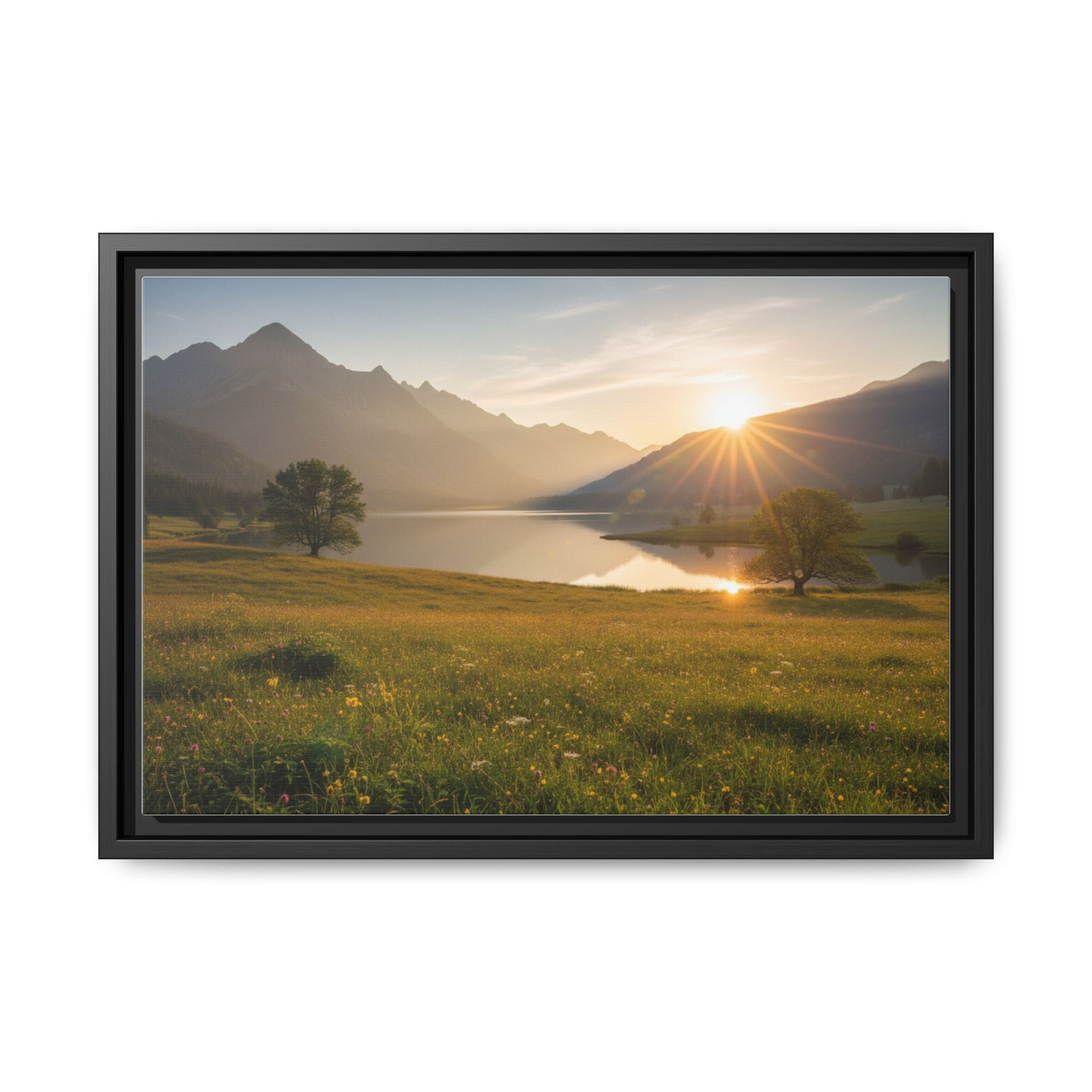 Sunrise Mountain Lake Matte Canvas — Framed Landscape Wall Art