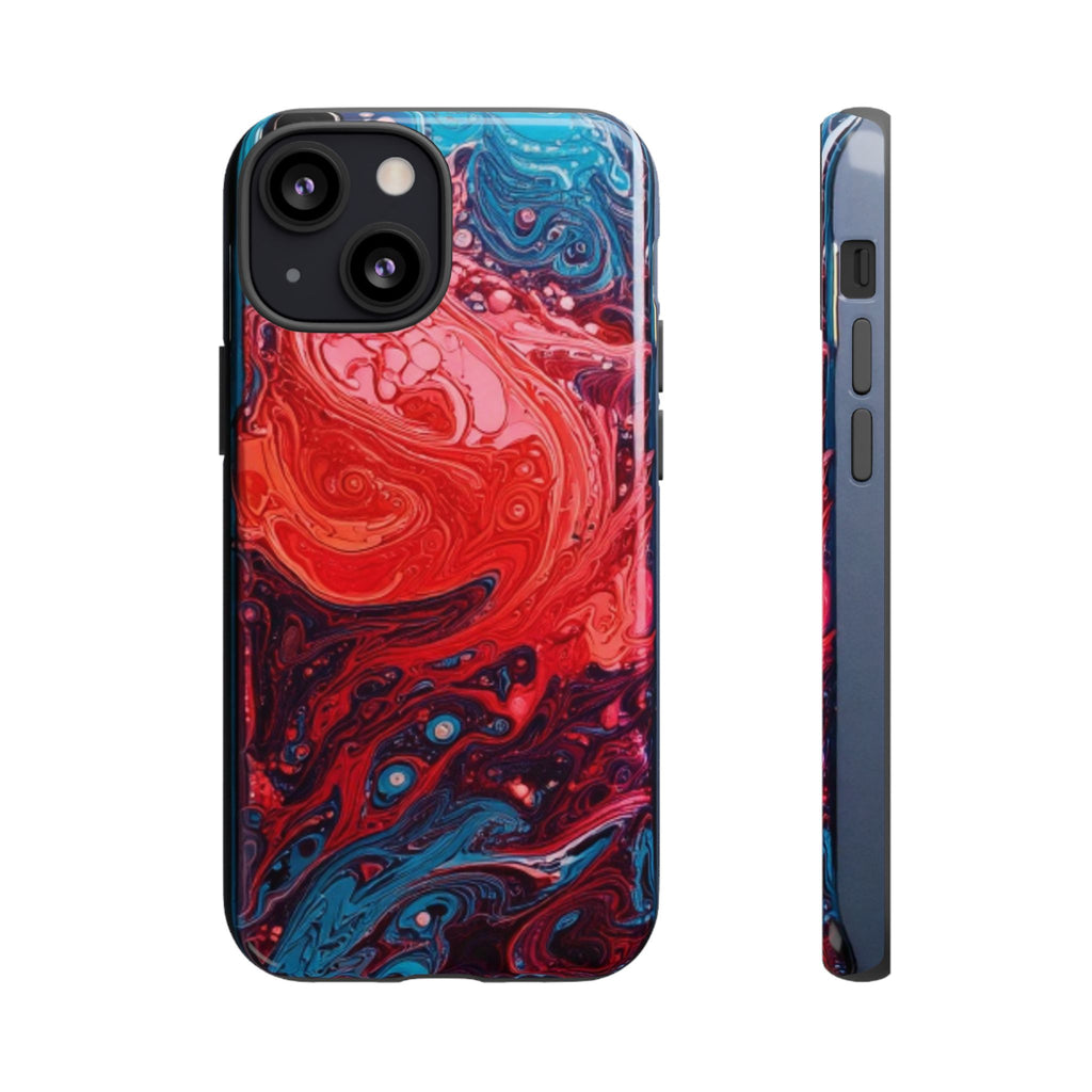 Abstract Red & Blue Swirl Tough Phone Case — Protective iPhone Cover with Fluid Art Design