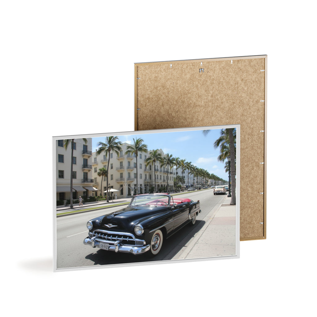 Vintage Convertible on Ocean Drive Framed Poster – Retro Classic Car Wall Art