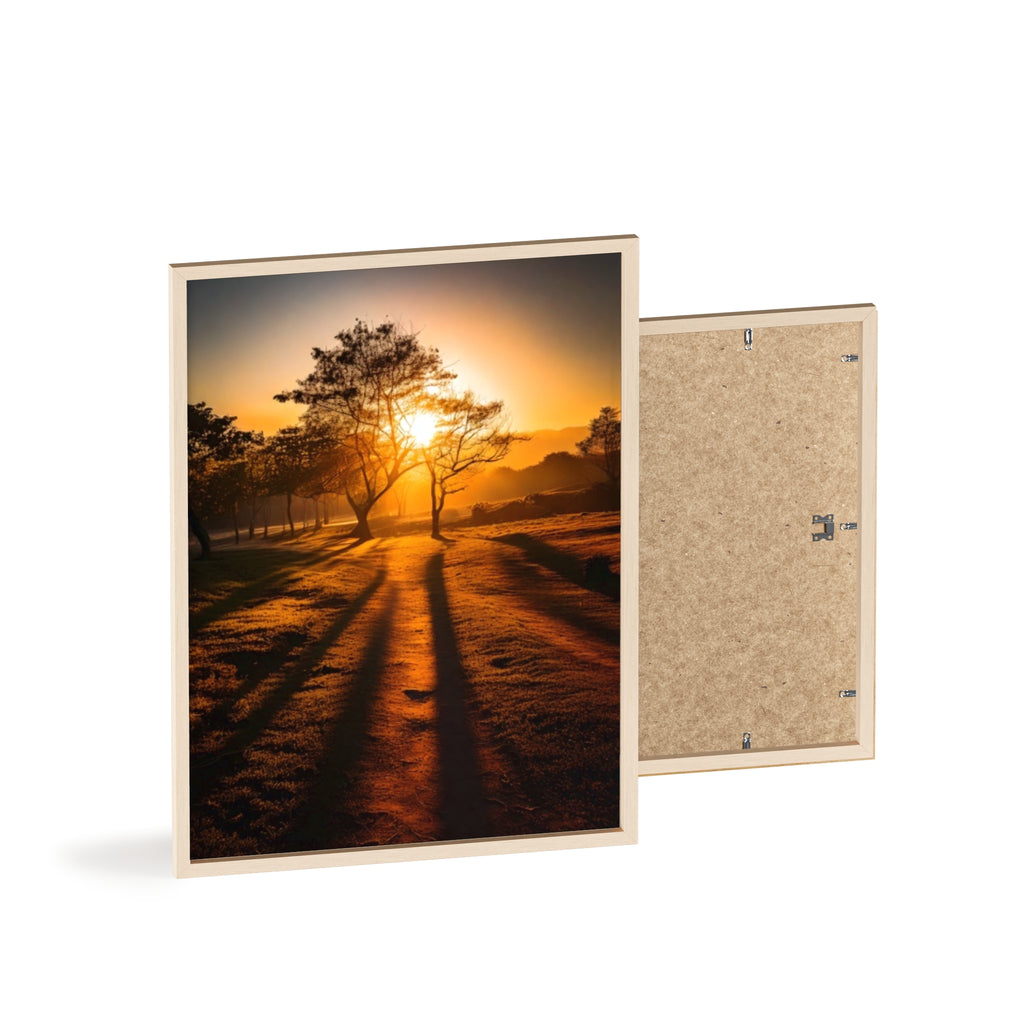 Sunrise Forest Poster — Framed Wooden Wall Art (Sunlit Trees)