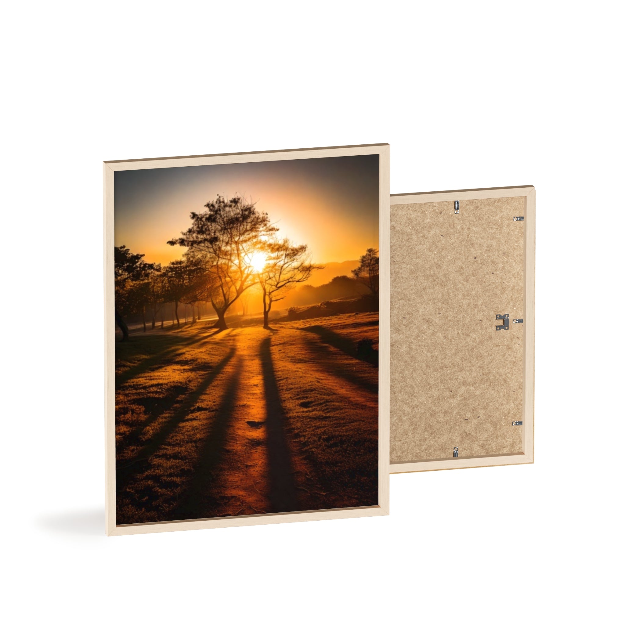 Sunrise Forest Poster — Framed Wooden Wall Art (Sunlit Trees)